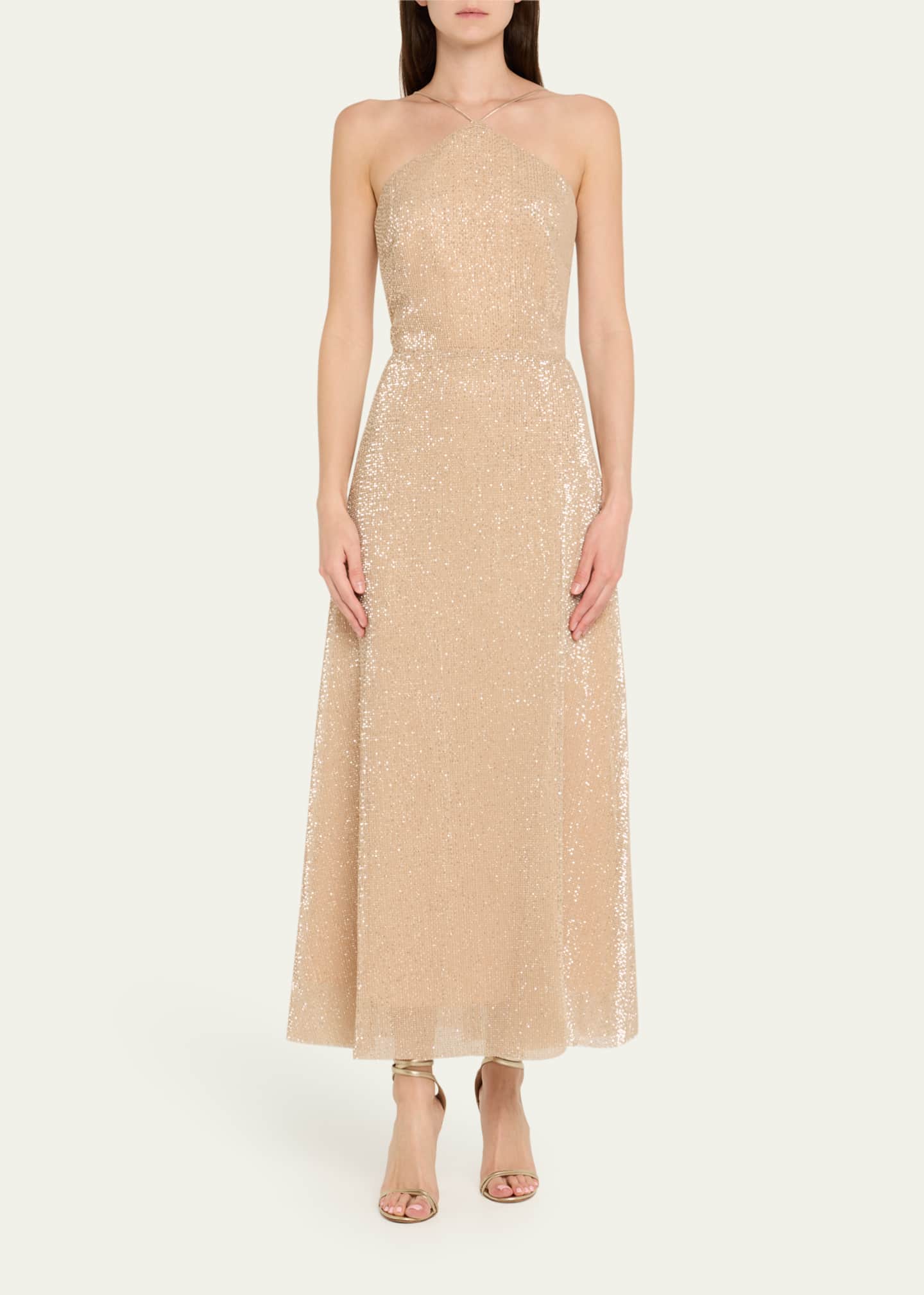 Halston Denise Sleeveless Sequin Halter Midi Dress Image 2 of 5