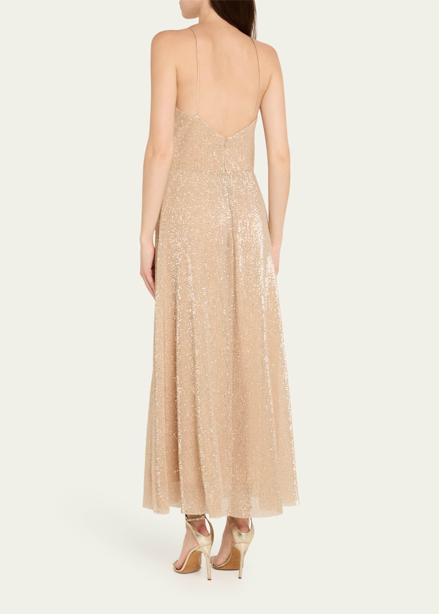 Halston Denise Sleeveless Sequin Halter Midi Dress Image 3 of 5