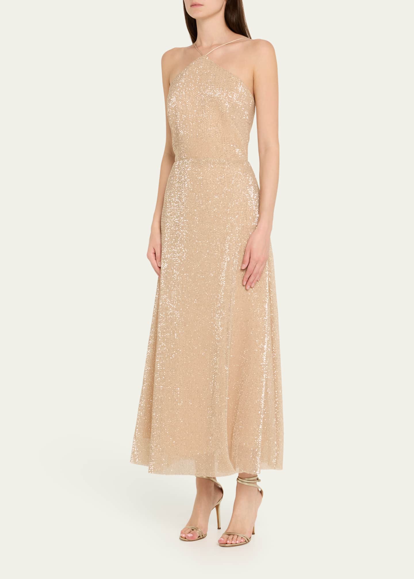 Halston Denise Sleeveless Sequin Halter Midi Dress Image 4 of 5