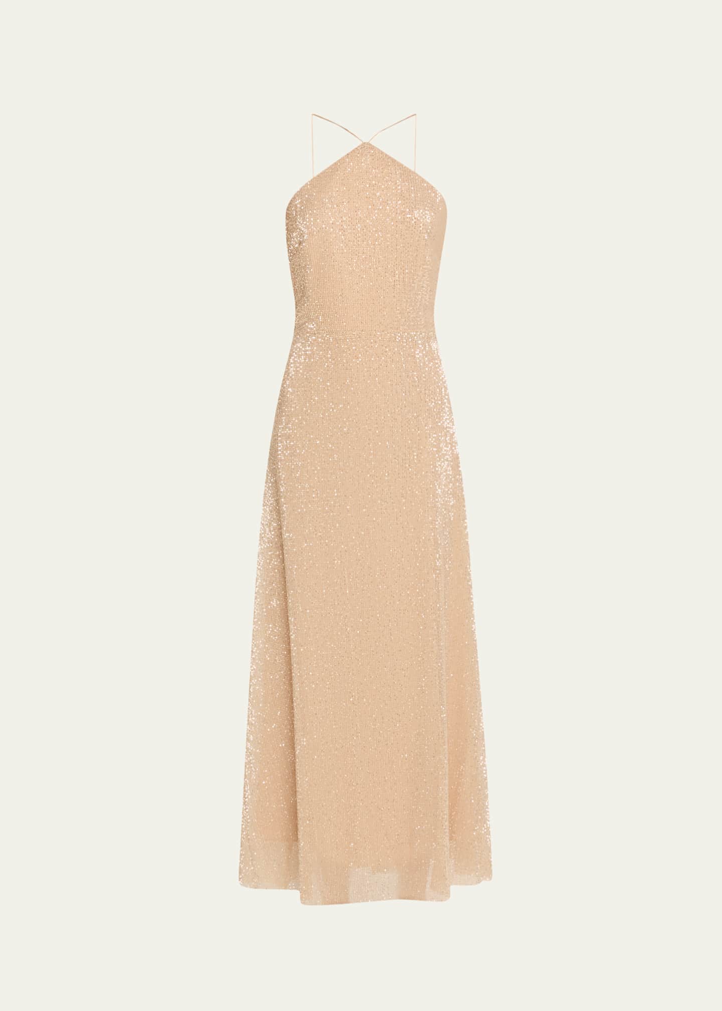 Halston Denise Sleeveless Sequin Halter Midi Dress Image 1 of 5