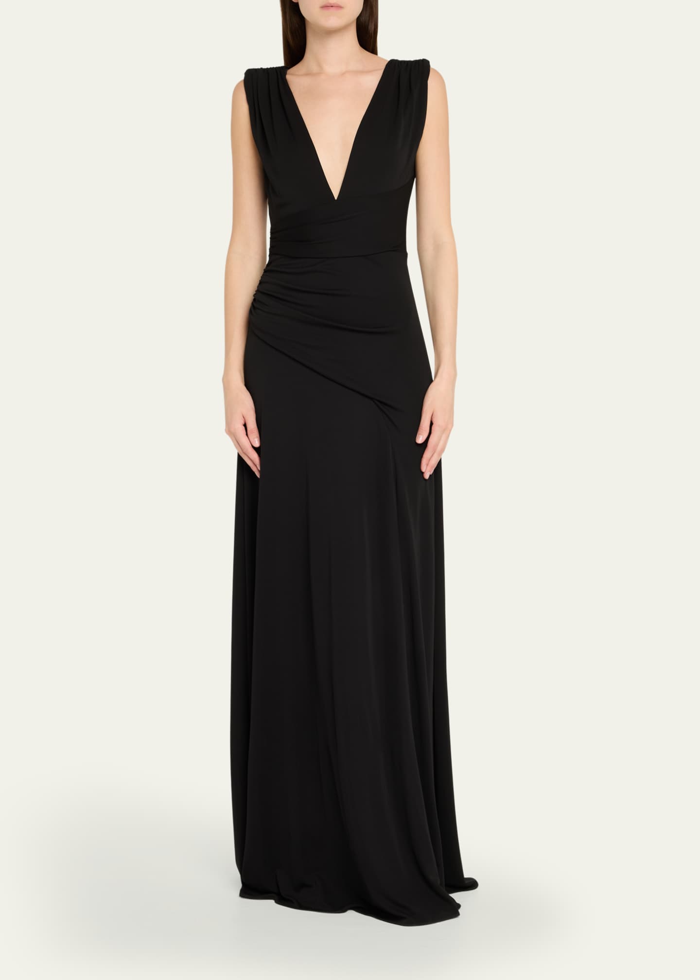 Alessia Plunging Draped Matte Jersey Gown