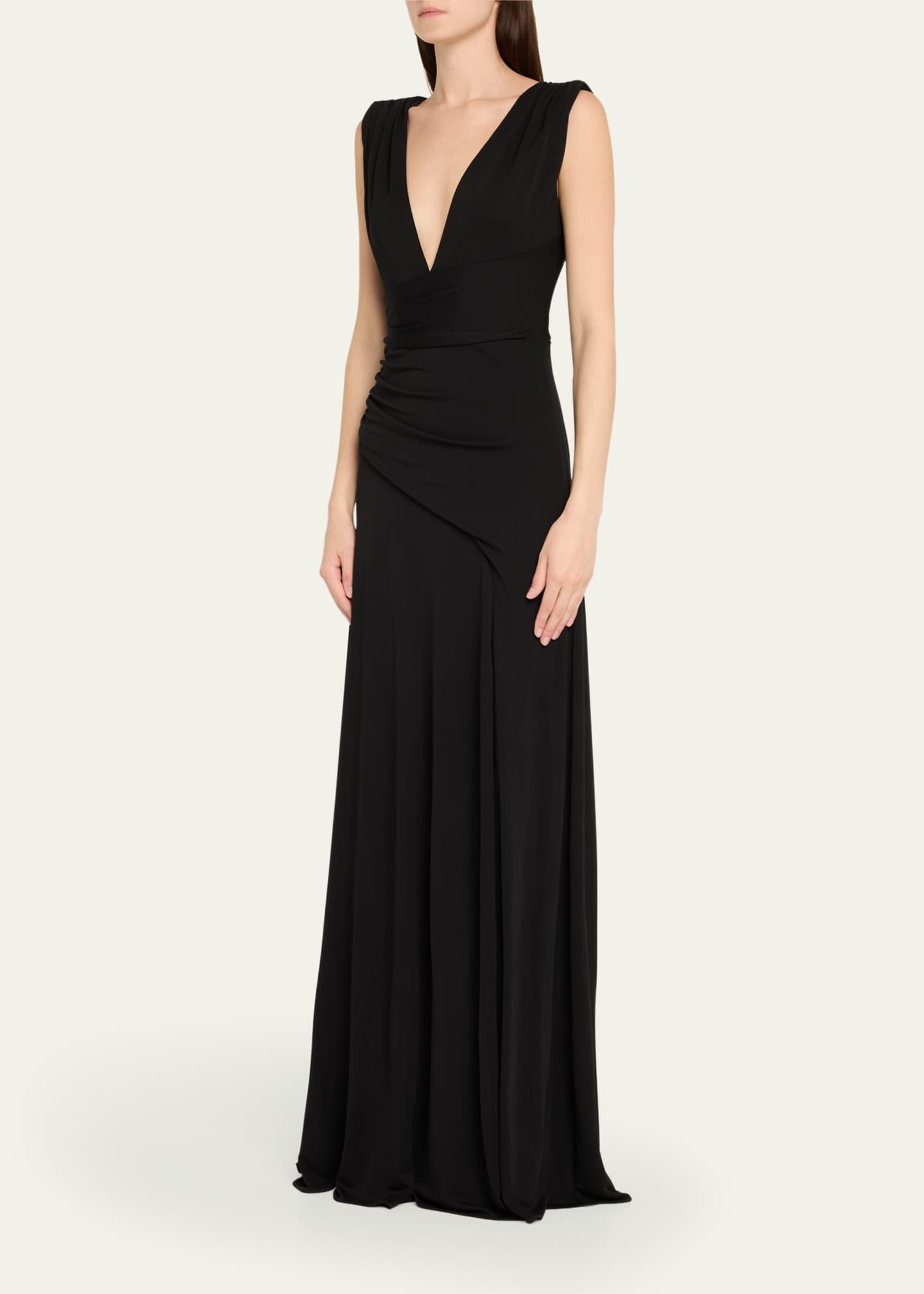 Alessia Plunging Draped Matte Jersey Gown