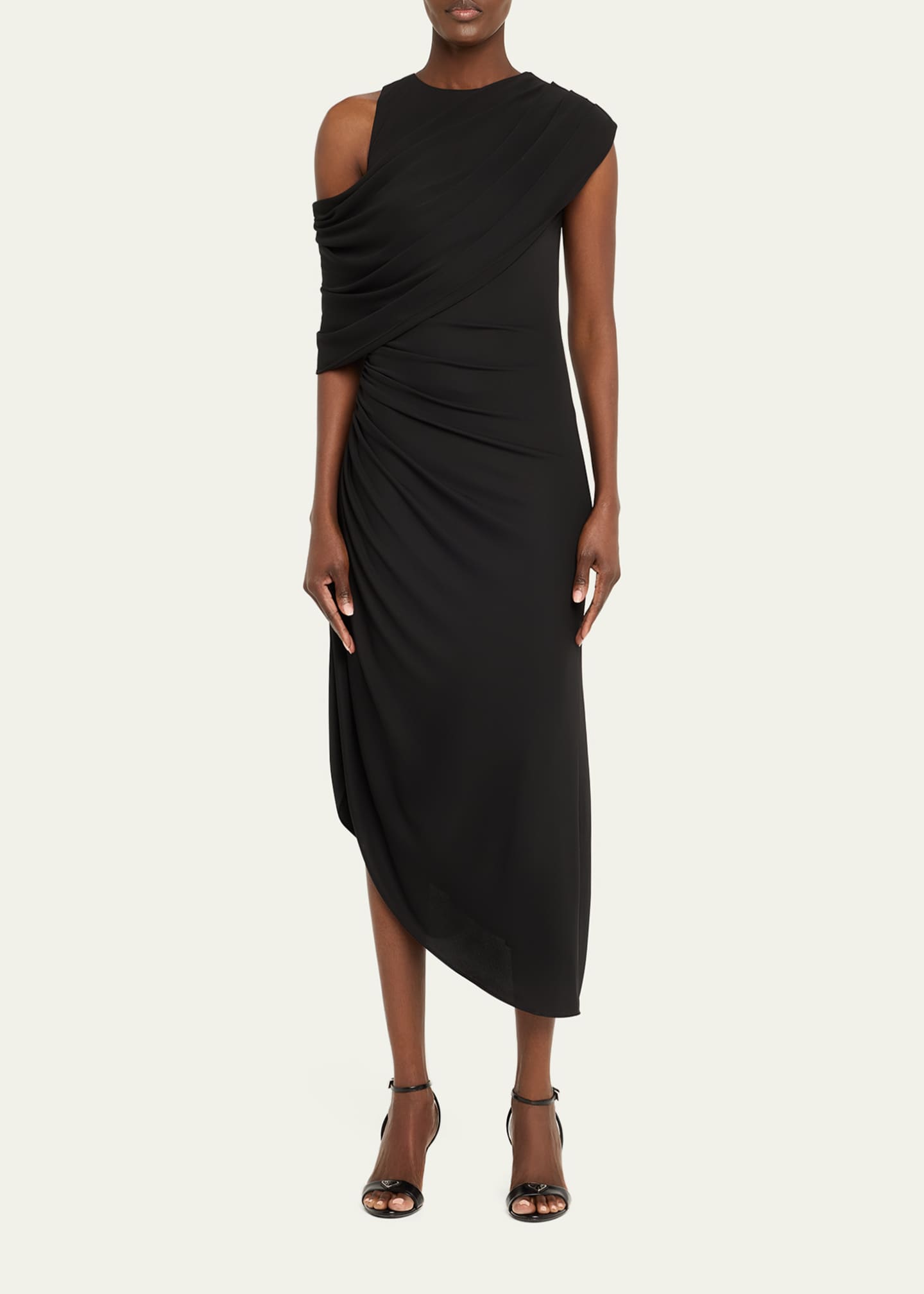 Halston Gabrielle Draped Matte Jersey Midi Dress Image 2 of 5