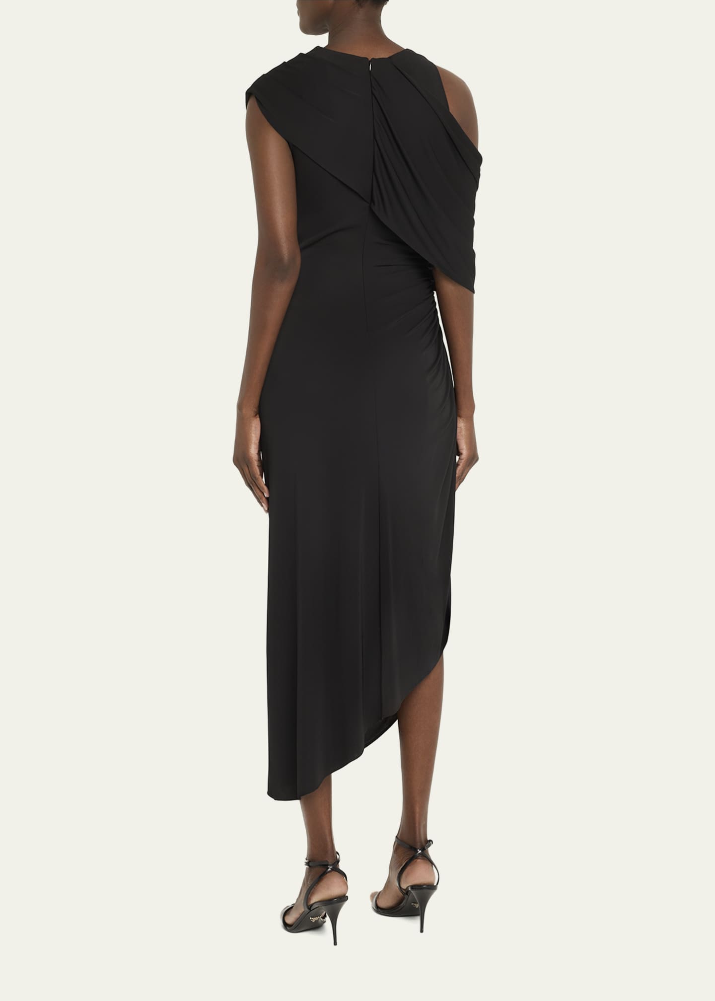 Halston Gabrielle Draped Matte Jersey Midi Dress Image 3 of 5
