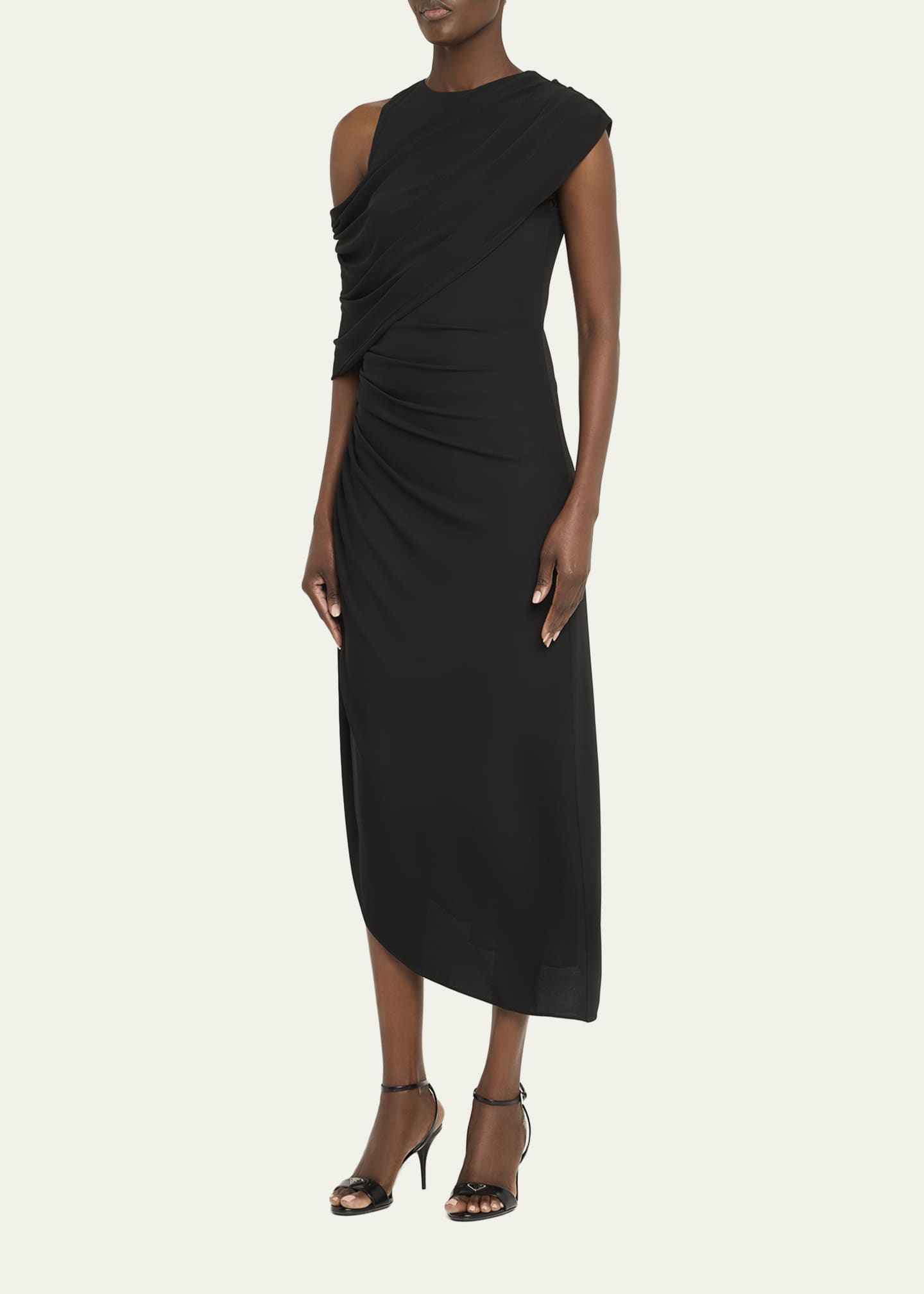 Halston Gabrielle Draped Matte Jersey Midi Dress Image 4 of 5