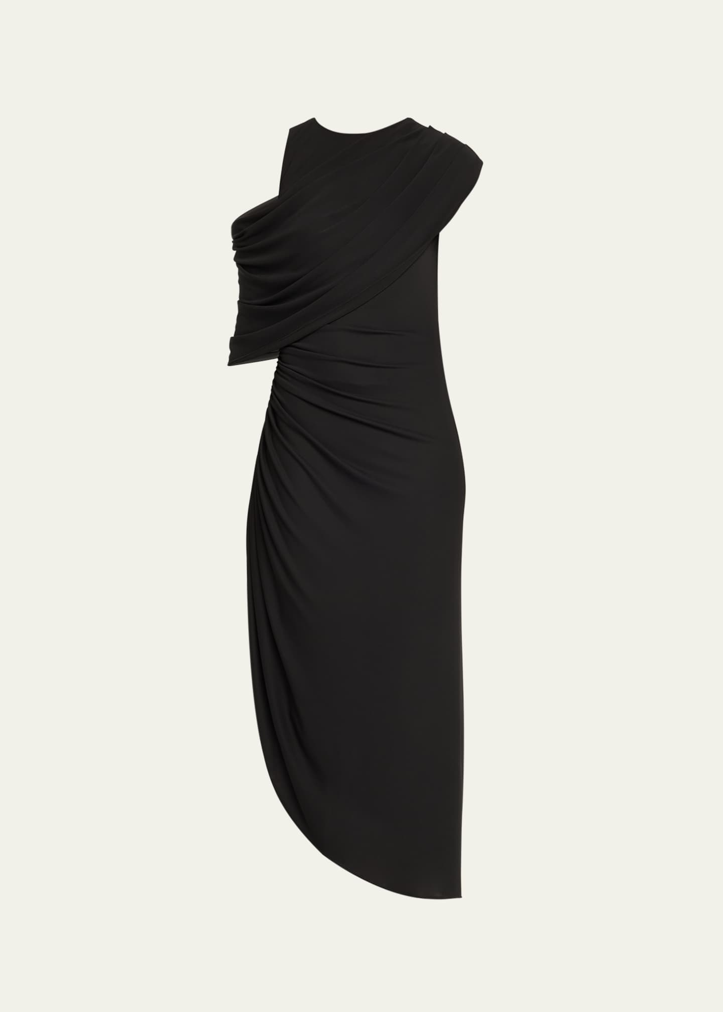 Halston Gabrielle Draped Matte Jersey Midi Dress Image 1 of 5