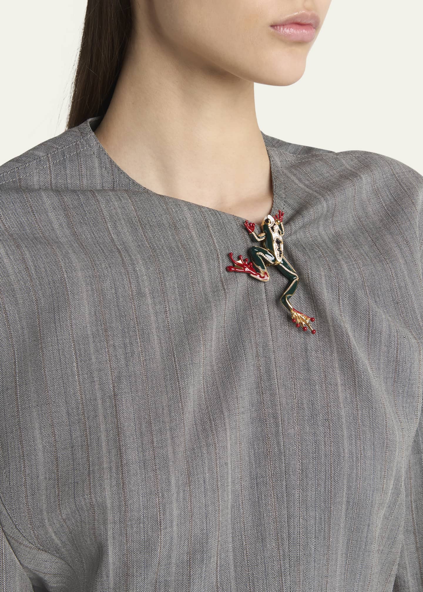 Bottega Veneta Subtle Stripe Melange Wool Dress with Frog Brooch Image 5 of 5