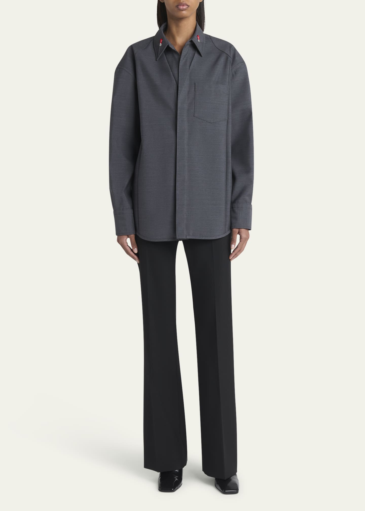 Bottega Veneta Matches-Collar Travel Light Wool Shirt Image 2 of 5