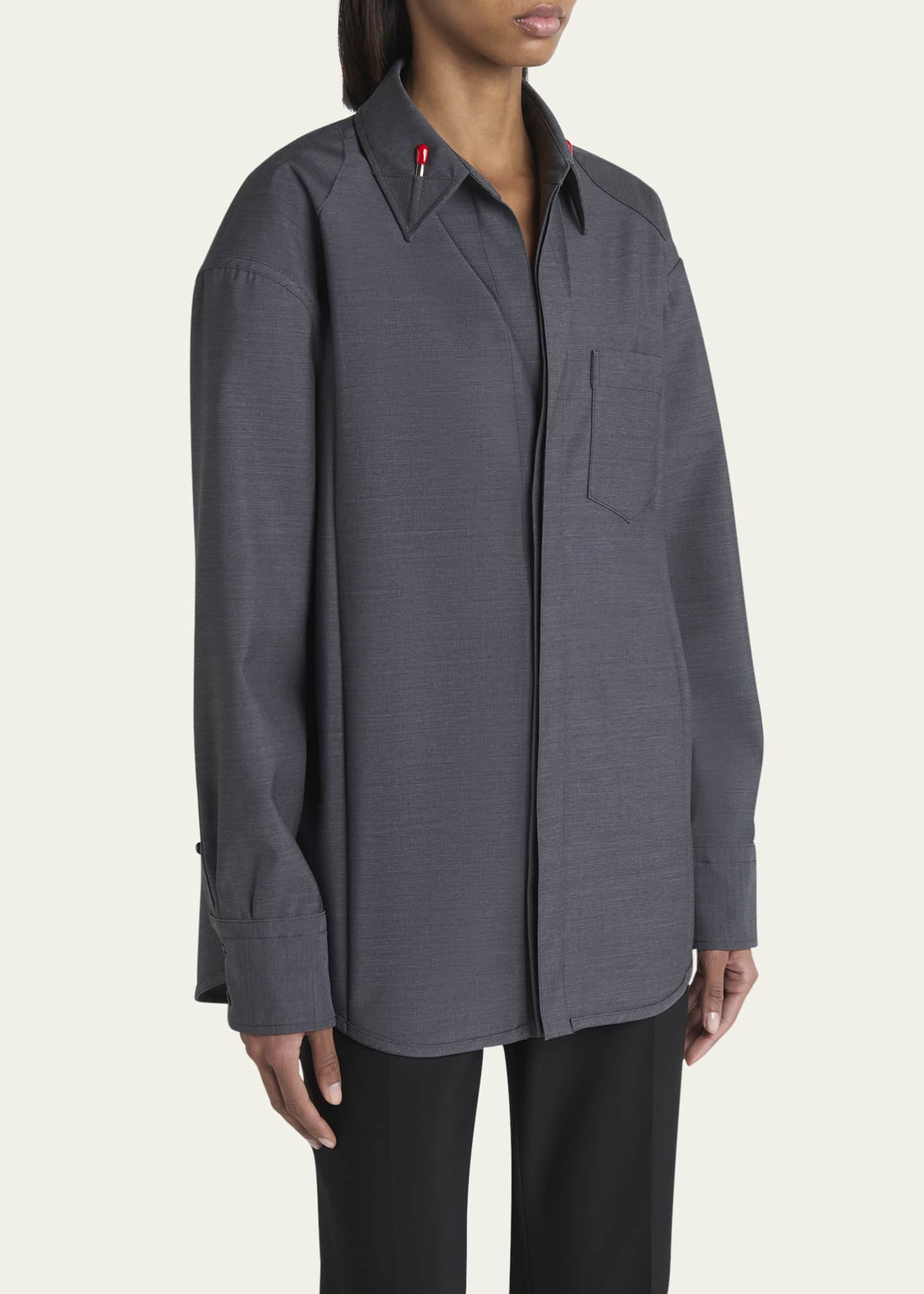 Bottega Veneta Matches-Collar Travel Light Wool Shirt Image 4 of 5