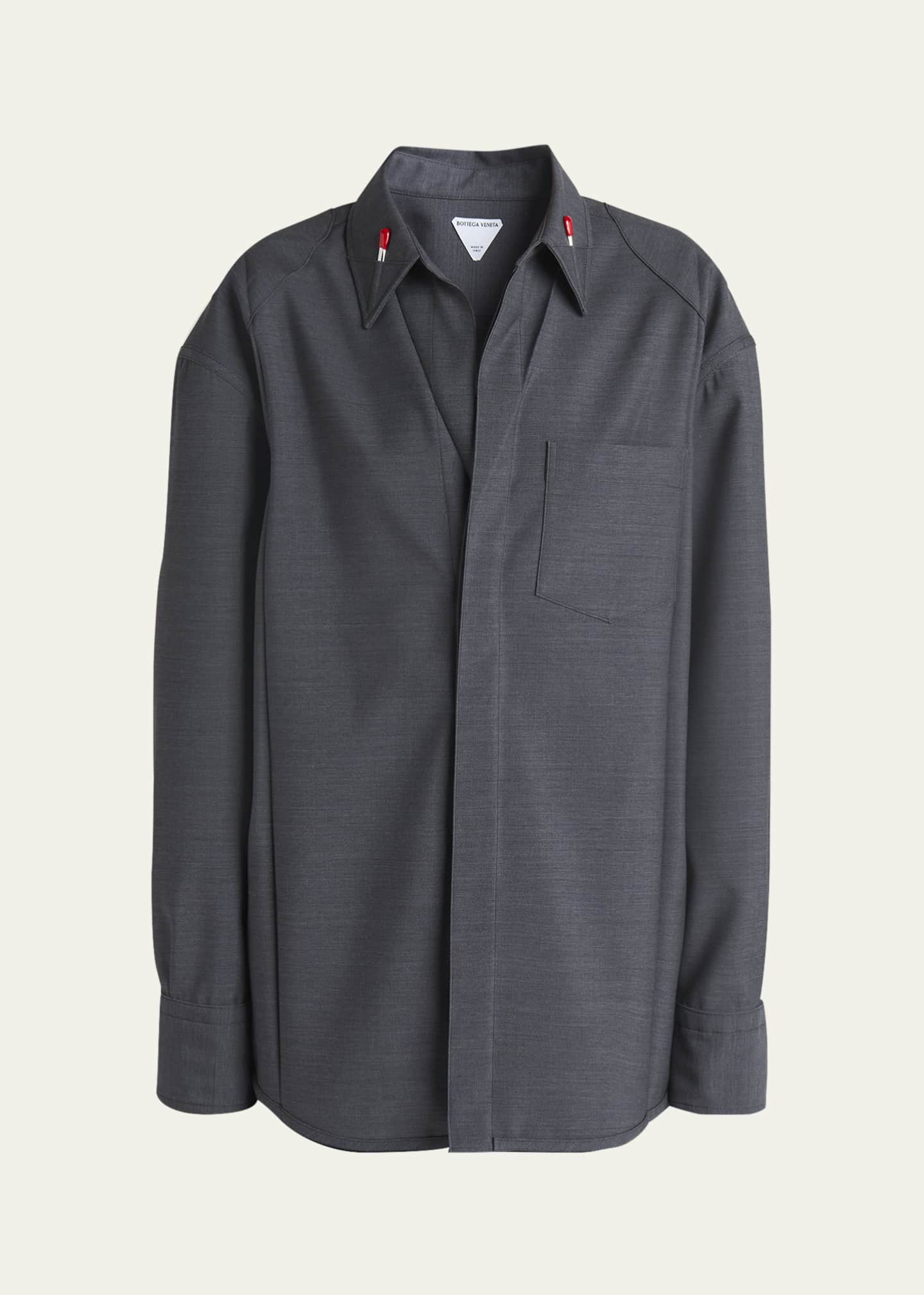 Bottega Veneta Matches-Collar Travel Light Wool Shirt Image 1 of 5
