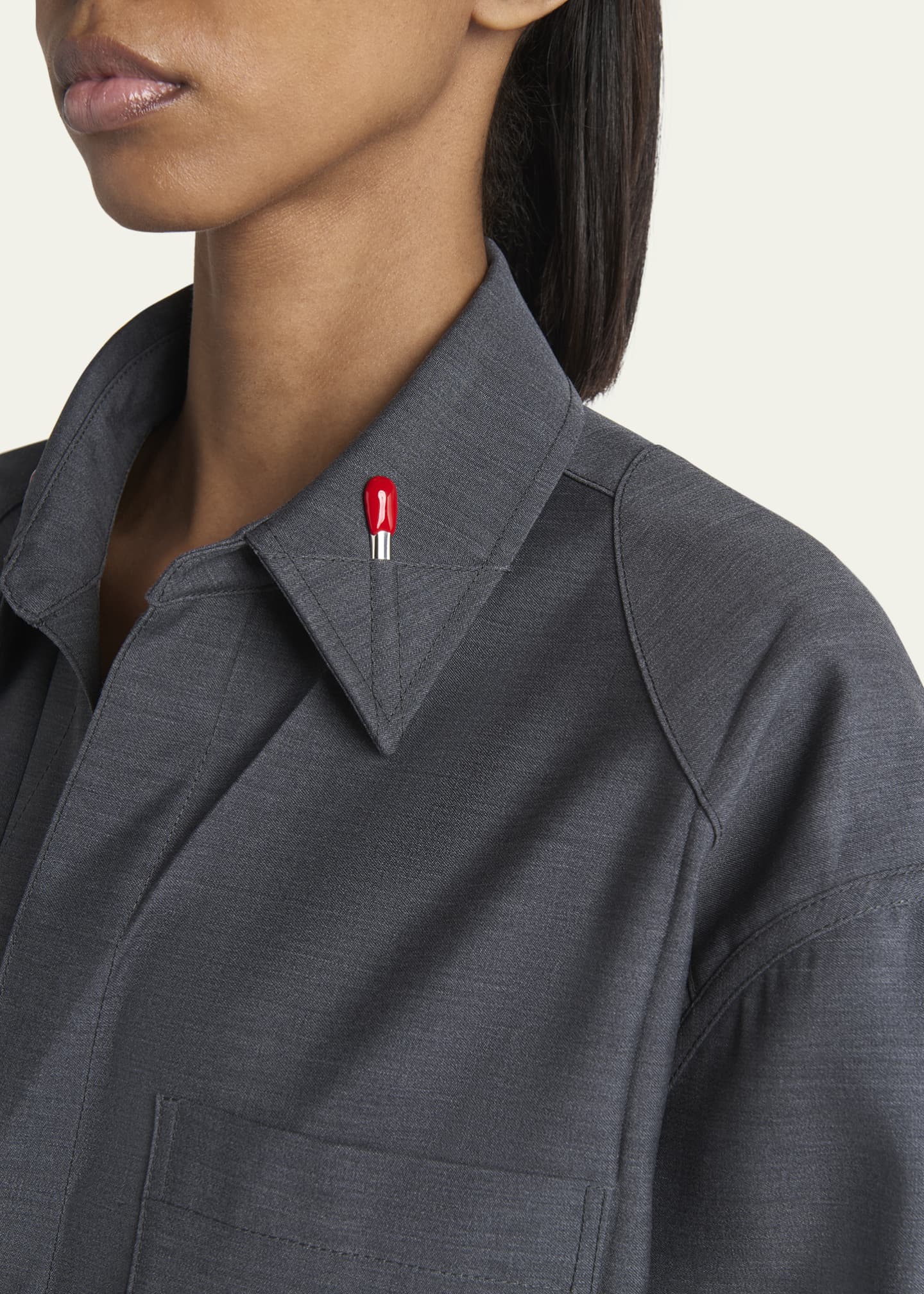 Bottega Veneta Matches-Collar Travel Light Wool Shirt Image 5 of 5