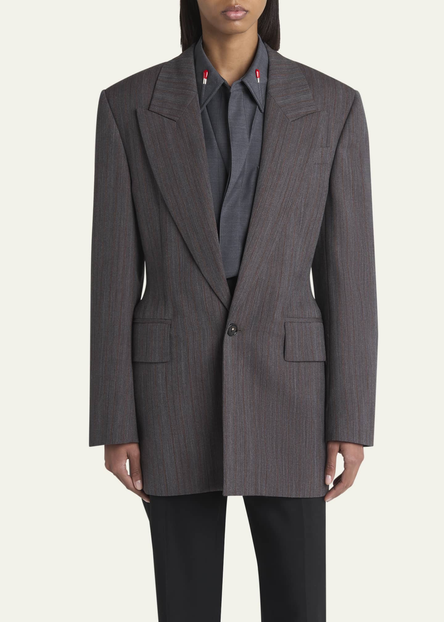 Bottega Veneta Subtle Stripe Melange Wool Jacket Image 4 of 5