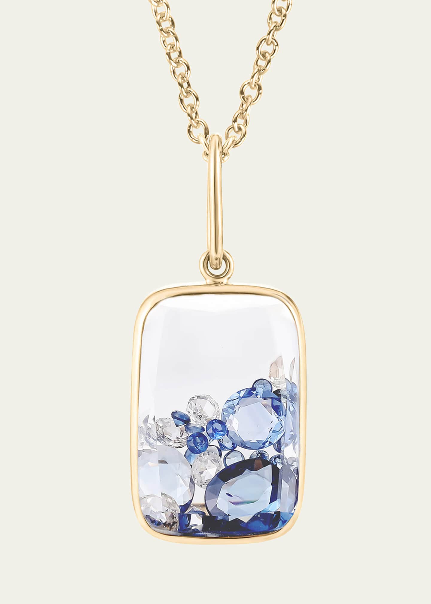 Moritz Glik 18K Yellow Gold Ten Fourteen Diamond and Blue Sapphire Pendant Necklace with Kaleidoscope Shaker
