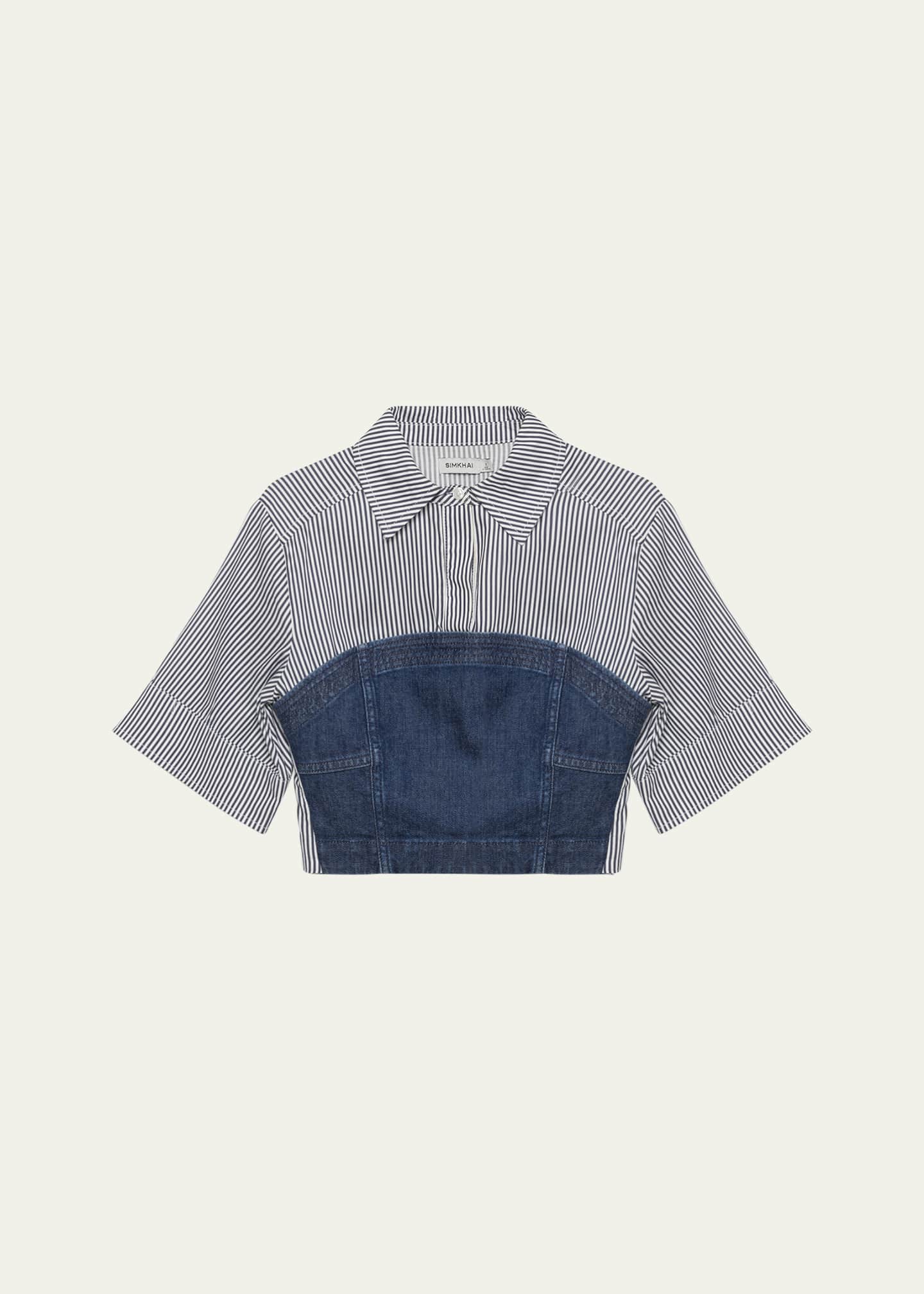 SIMKHAI Adams Short-Sleeve Combo Shirt Image 1 of 5