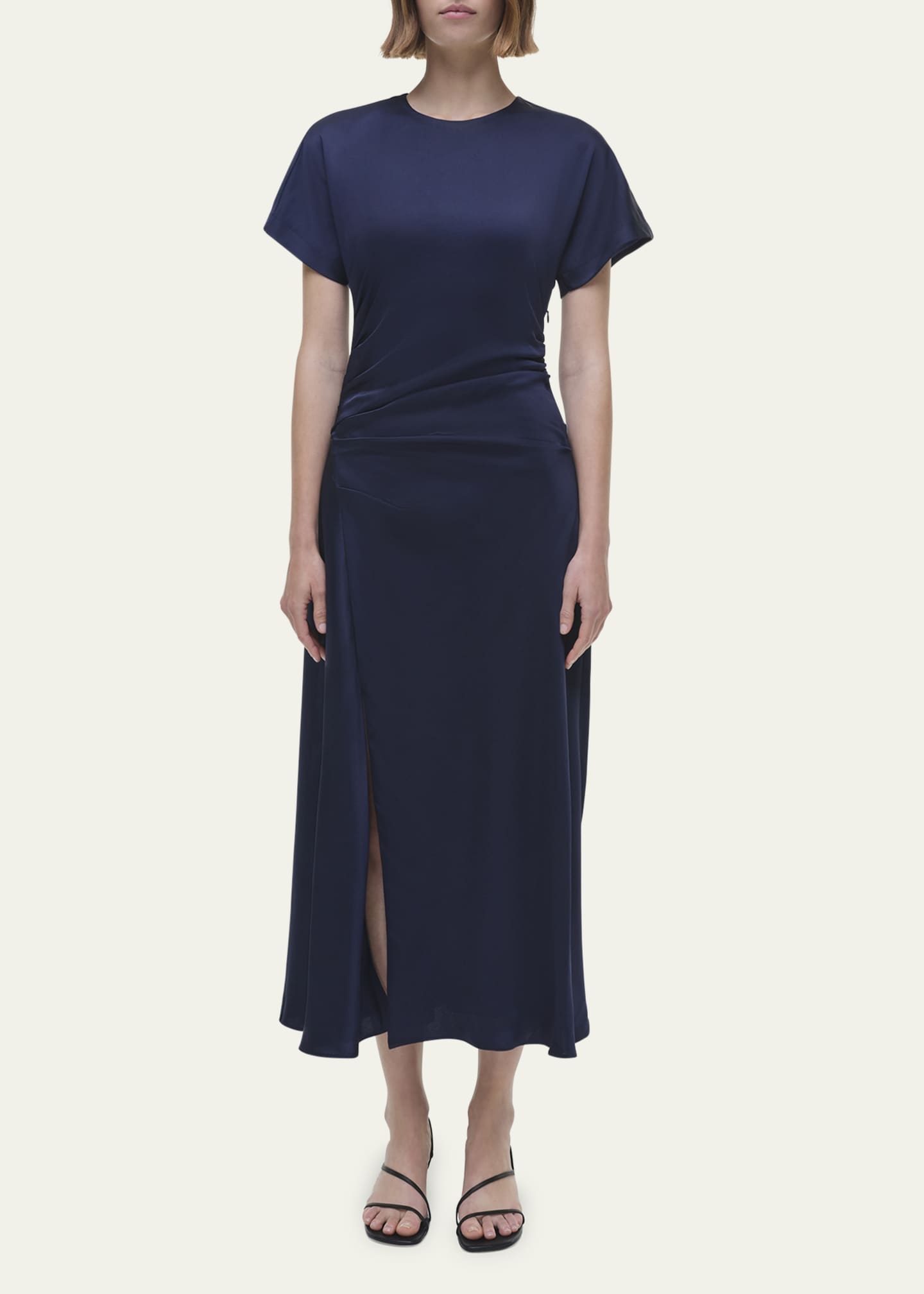 SIMKHAI Marabella Draped Short-Sleeve Midi Dress Image 2 of 5