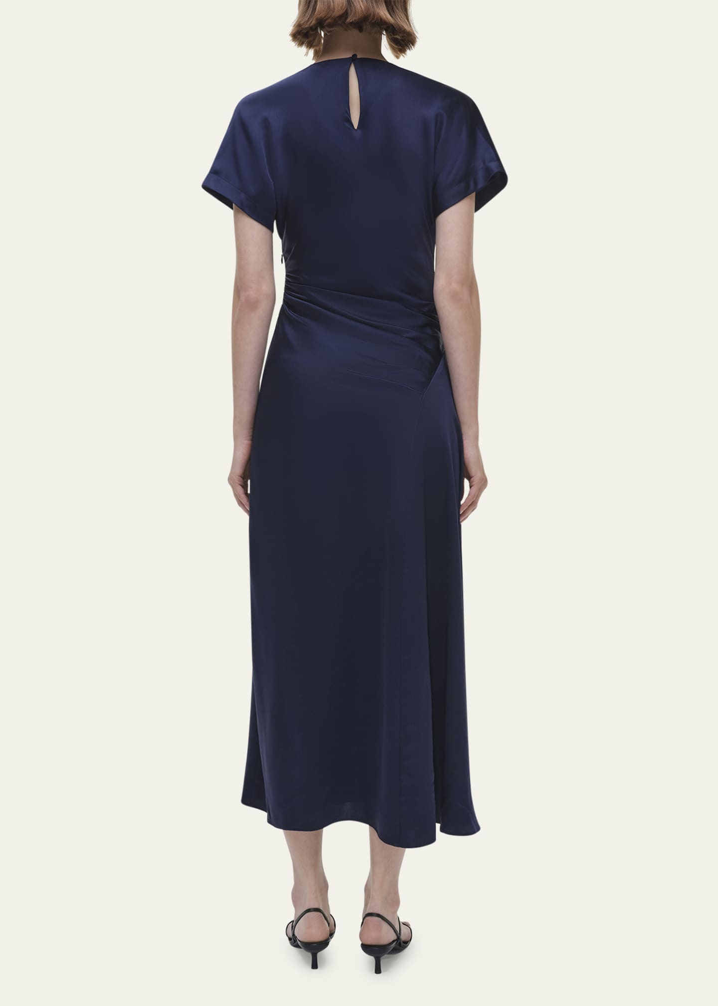 SIMKHAI Marabella Draped Short-Sleeve Midi Dress Image 3 of 5