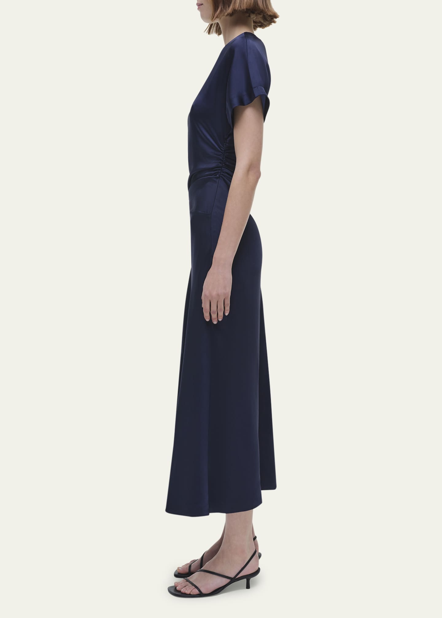 SIMKHAI Marabella Draped Short-Sleeve Midi Dress Image 4 of 5