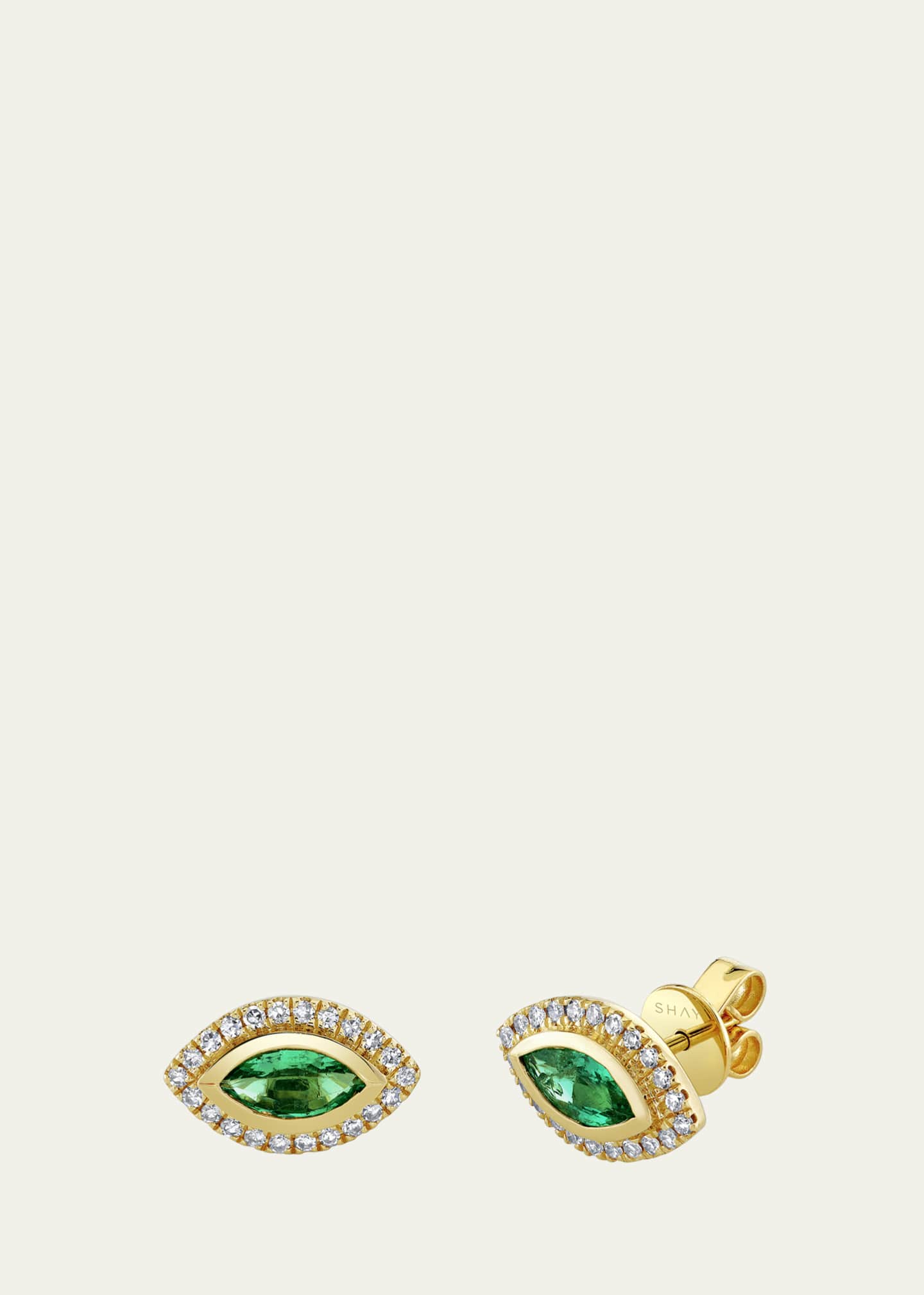 SHAY 18K Yellow Gold Emerald Marquise Halo Stud Earrings with Diamonds