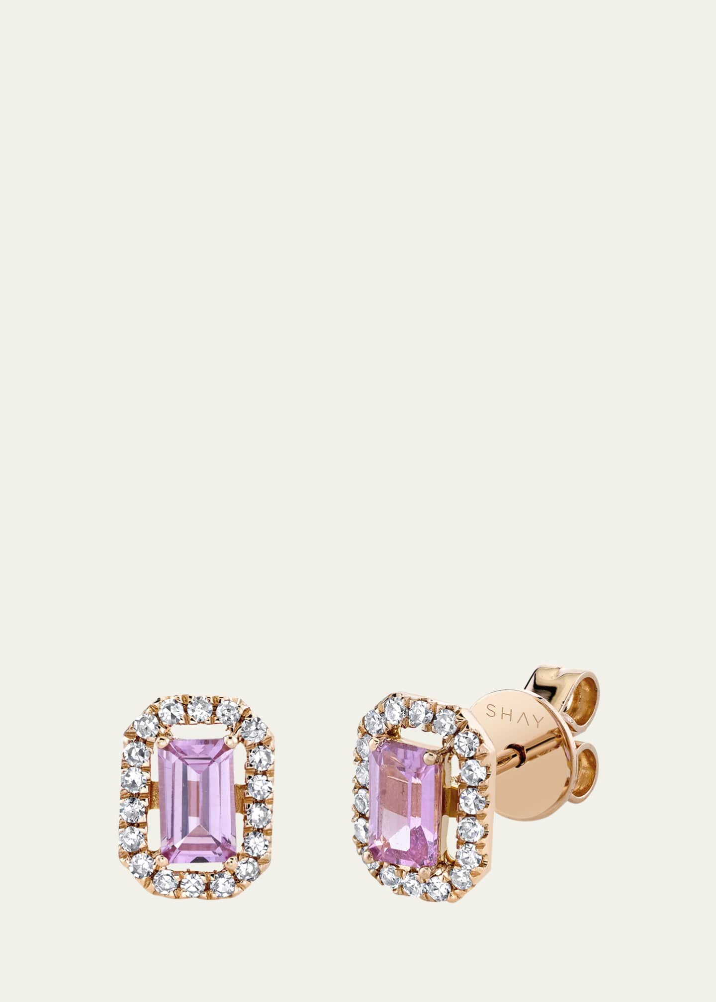 SHAY 18K Rose Gold Diamond Halo Pink Sapphire Stud Earrings