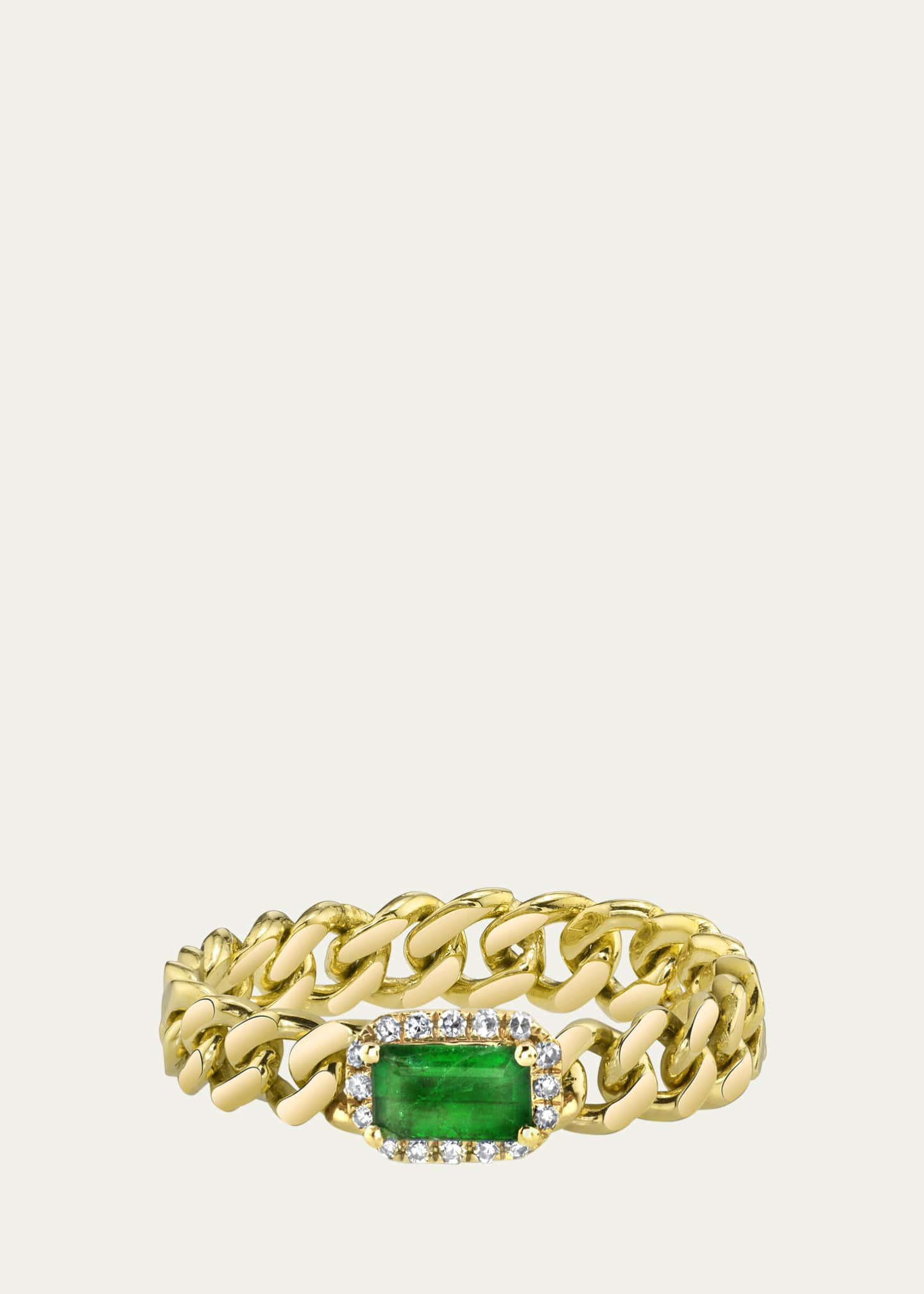 SHAY 18K Yellow Gold Rectangle Emerald Baby Link Ring, Size 8