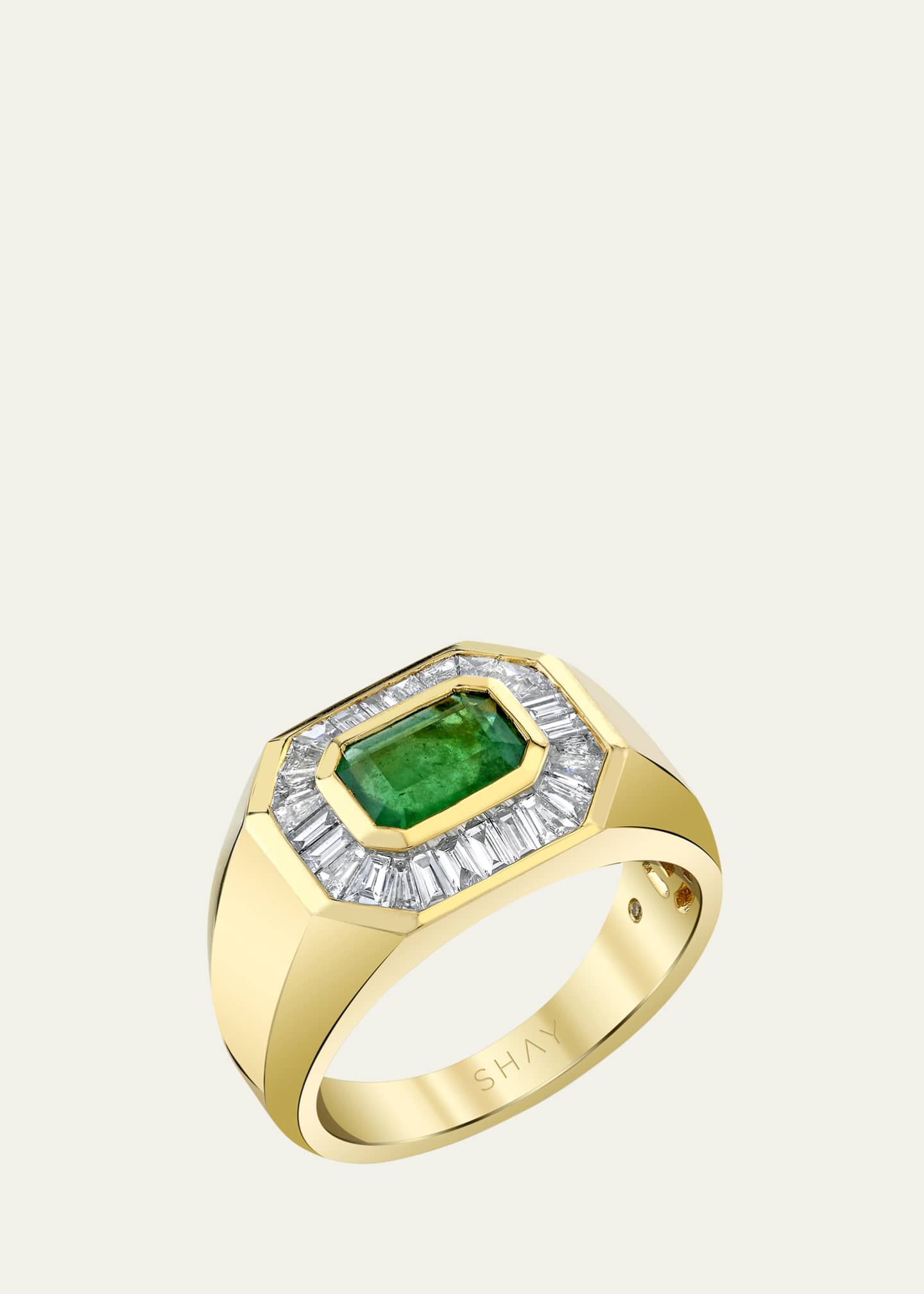 SHAY 18K Yellow Gold Emerald and Diamond Baguette Champion Ring, Size 7