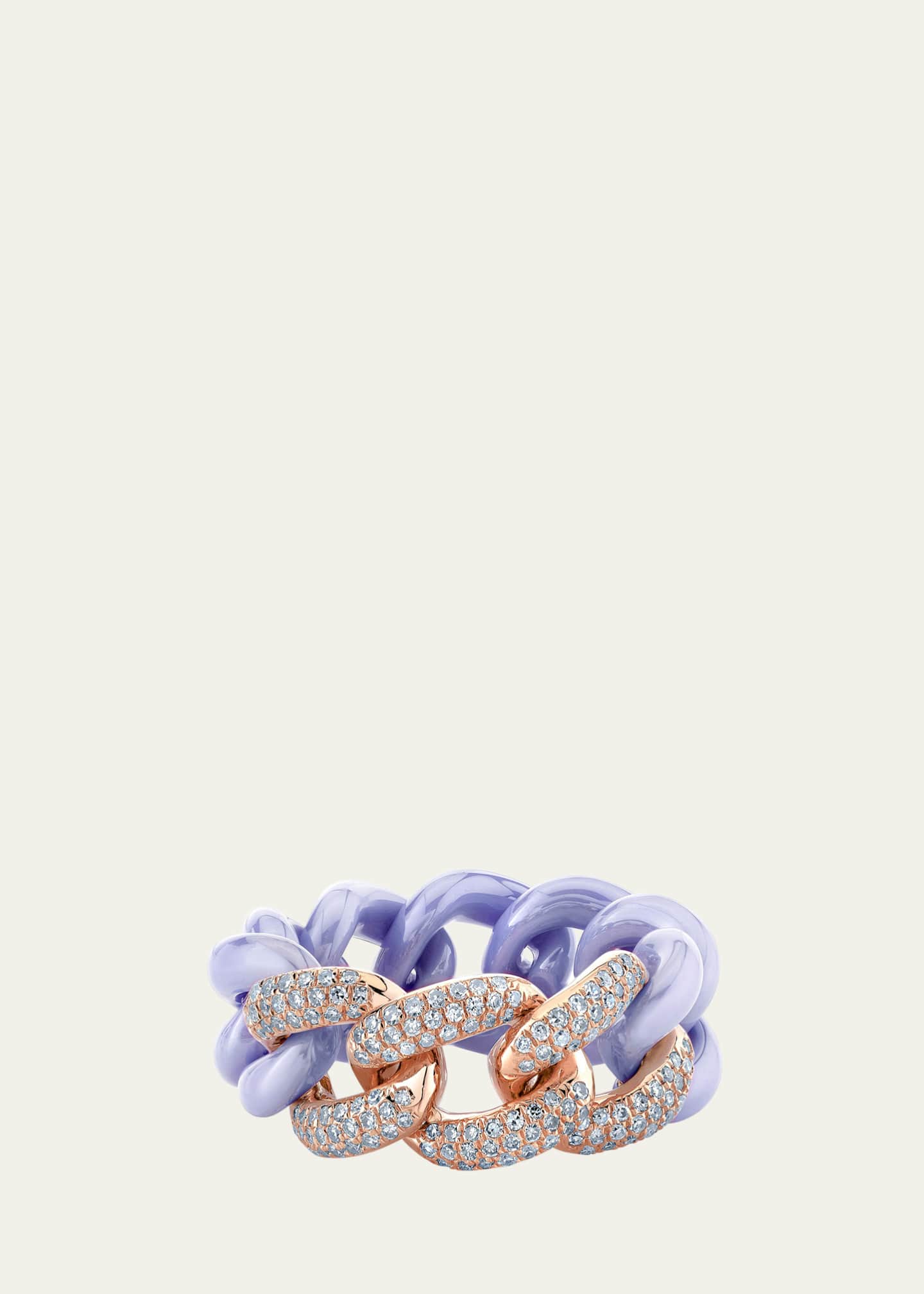 SHAY 18K Rose Gold Triple Pave Lavender Ceramic Link Ring, Size 7