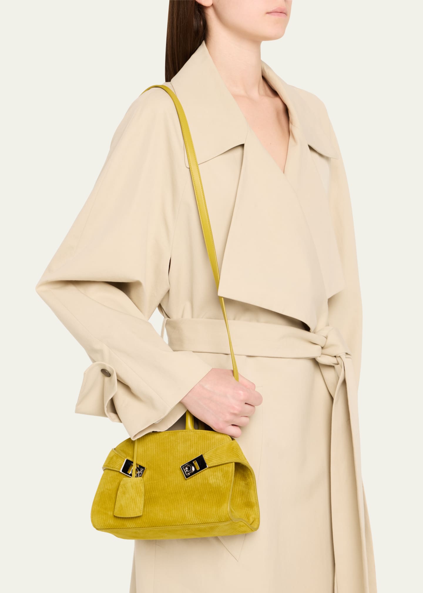 Ferragamo Hug Medium Suede Corduroy Top-Handle Bag Image 2 of 6