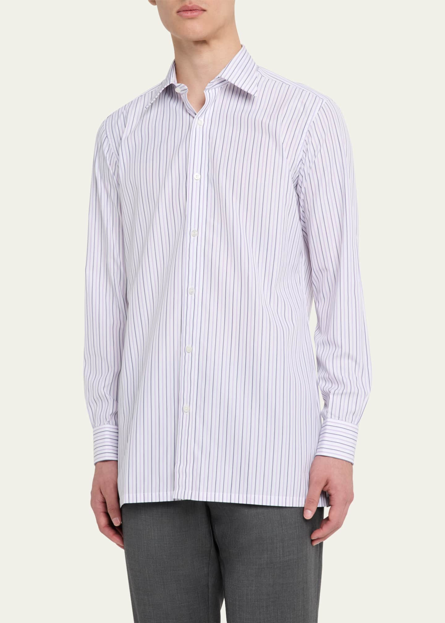 Charvet Men's Cotton Stripe Spread-Collar Sport Shirt Image 4 of 5