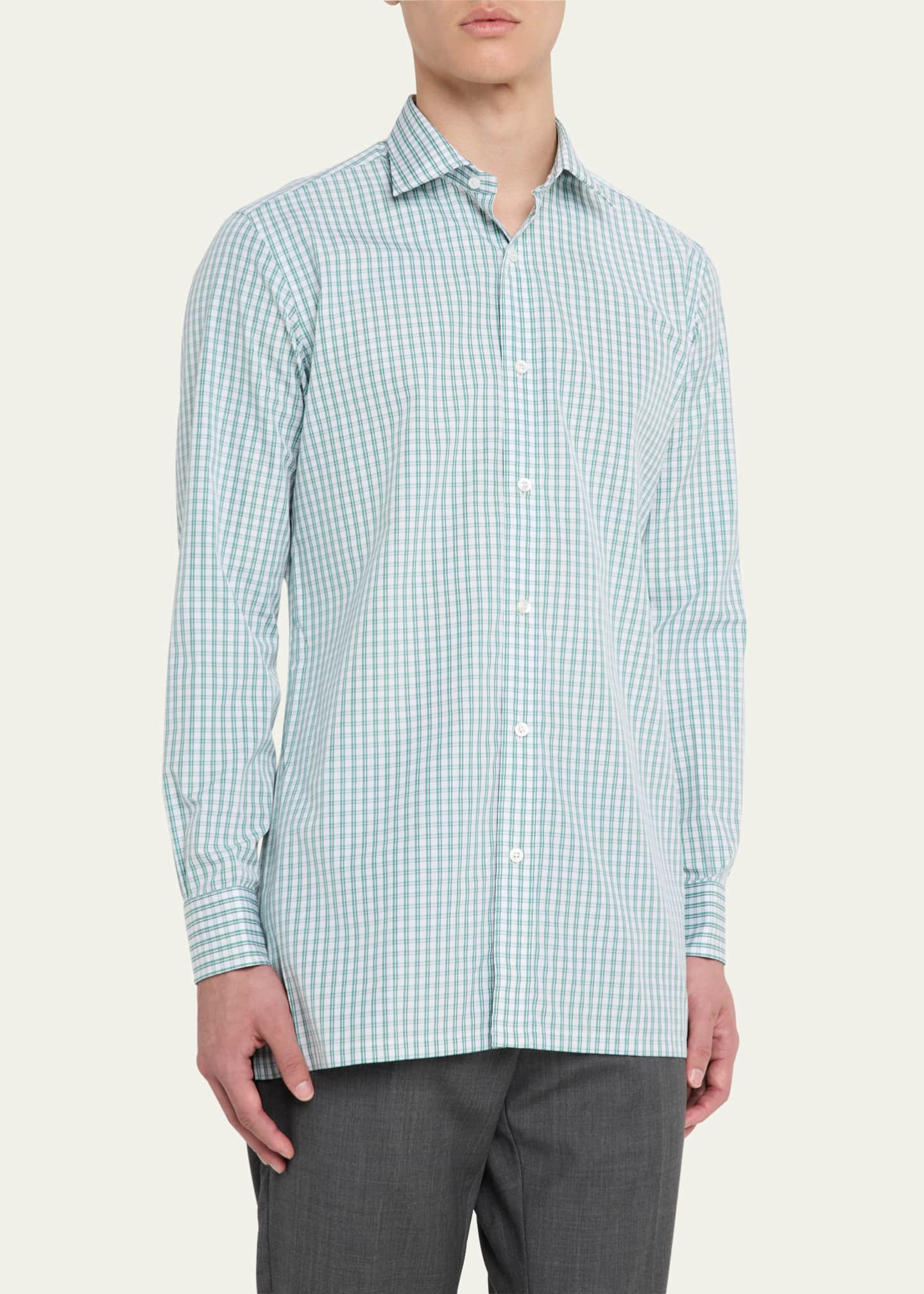 Charvet Men's Cotton Graph Check Sport Shirt Image 4 of 5