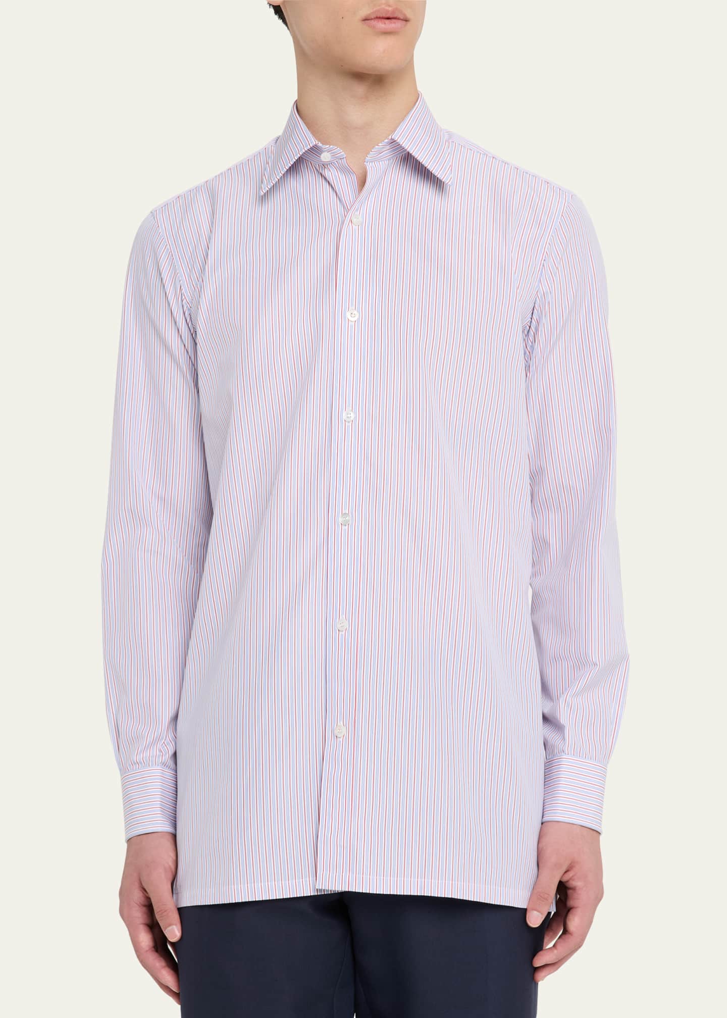 Charvet Men's Cotton Stripe Point-Collar Sport Shirt Image 4 of 5