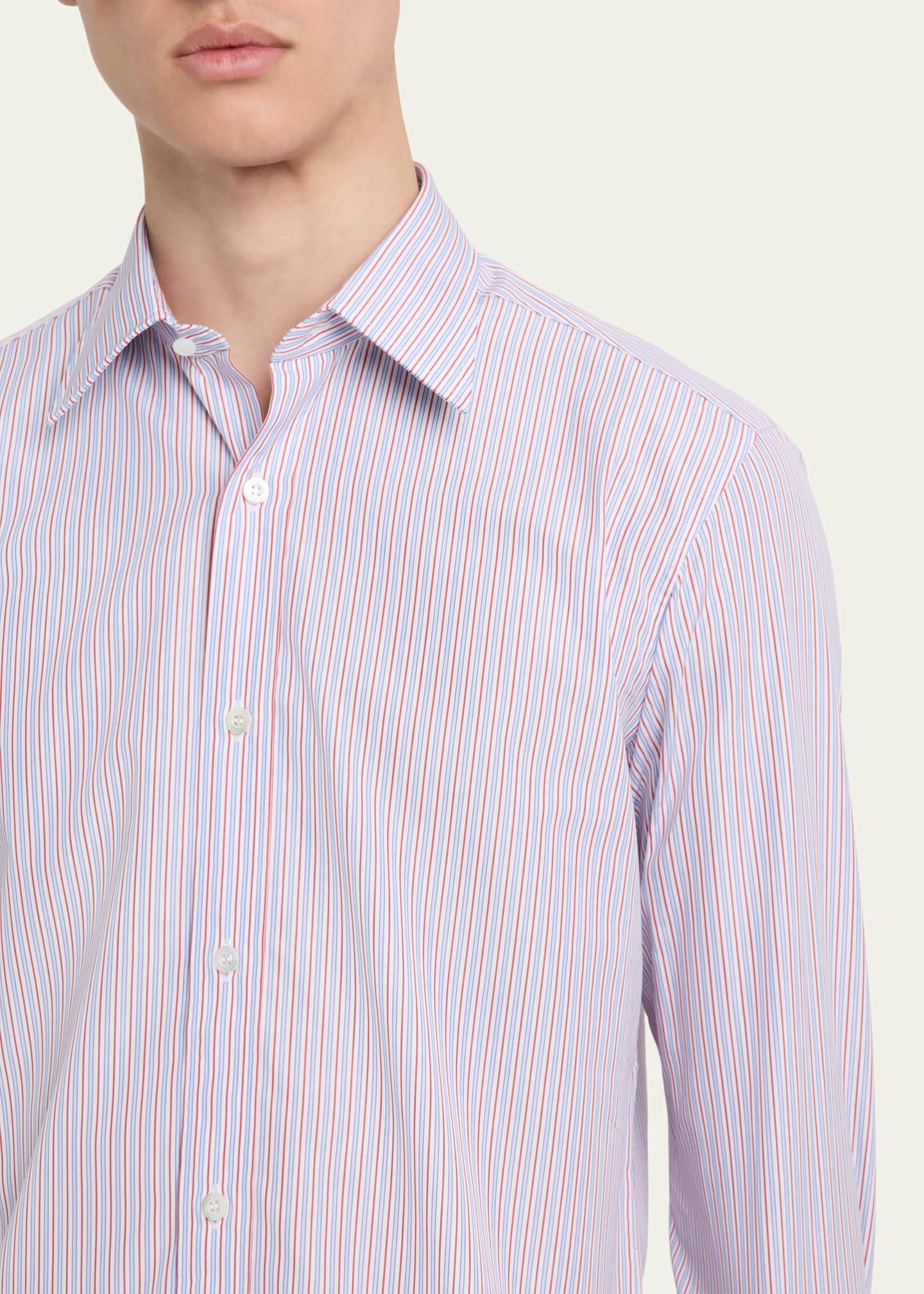 Charvet Men's Cotton Stripe Point-Collar Sport Shirt Image 5 of 5