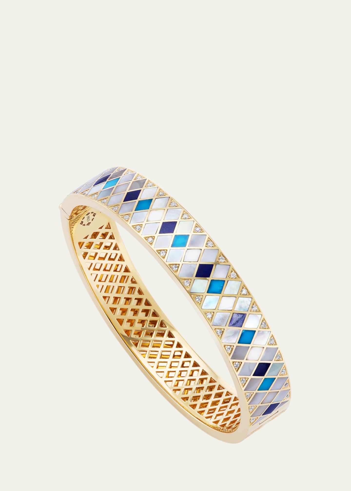 Orly Marcel Temple Tile Inlay Bangle in 18K Yellow Gold with Diamonds Image 2 of 2