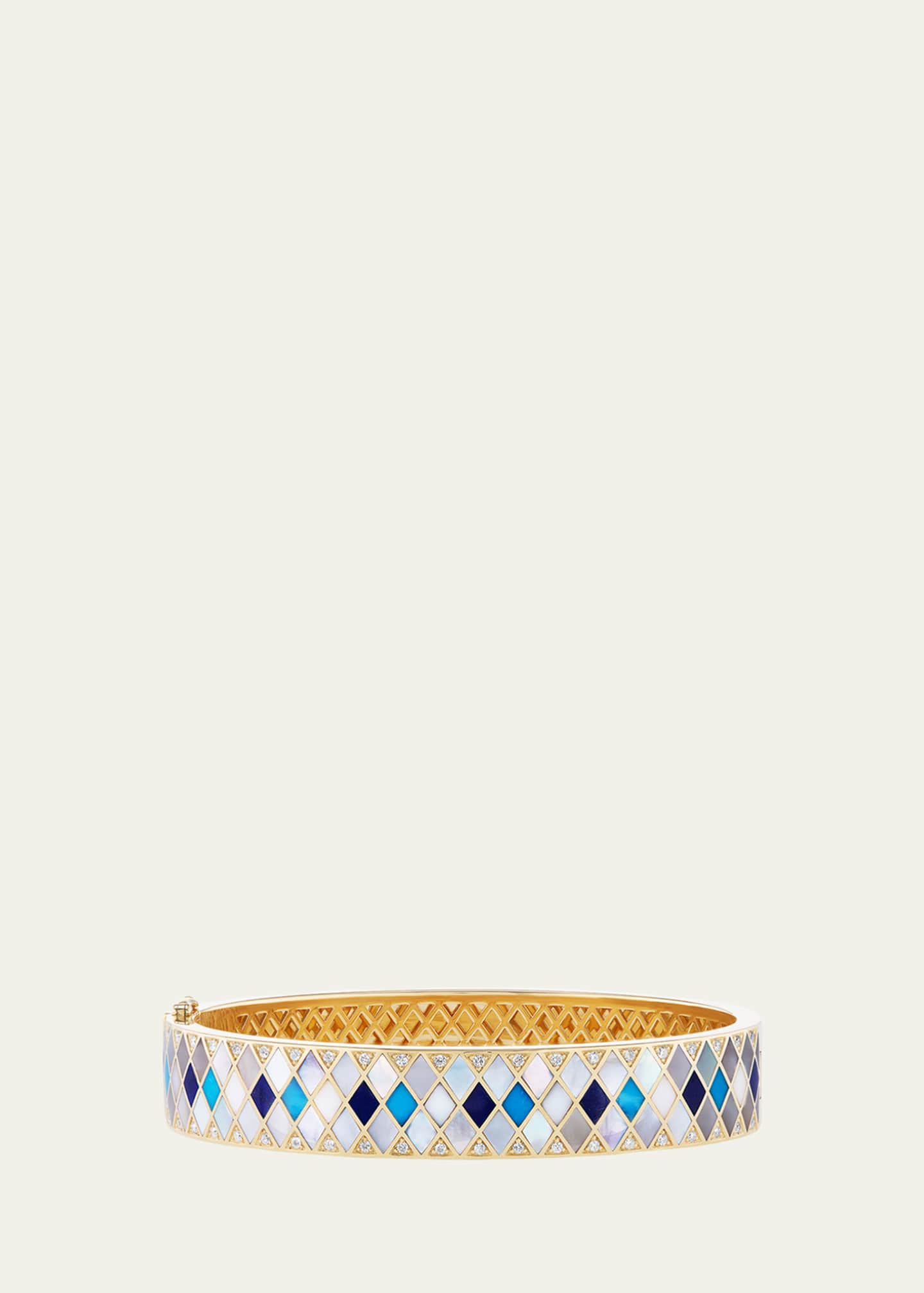Orly Marcel Temple Tile Inlay Bangle in 18K Yellow Gold with Diamonds Image 1 of 2