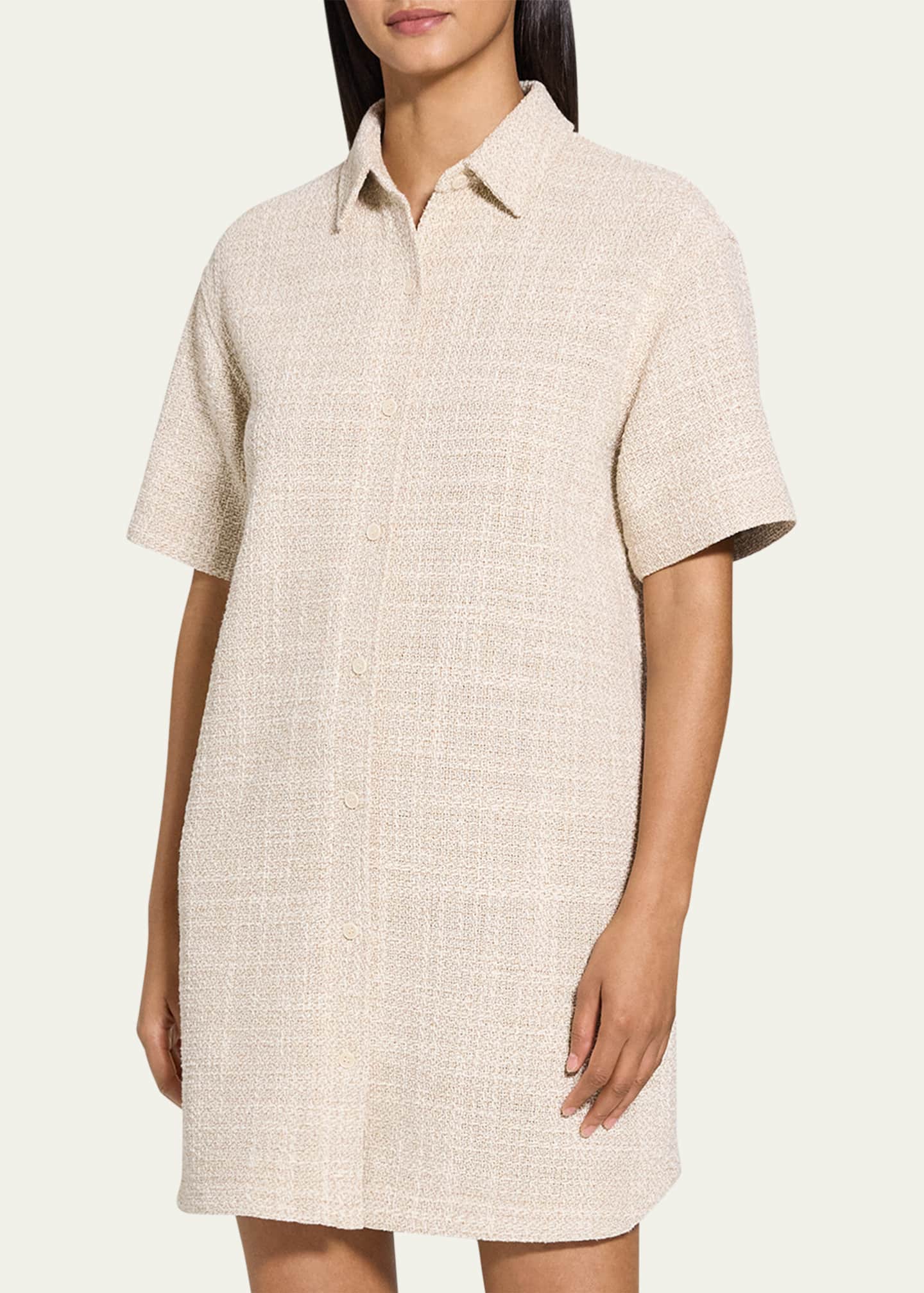 Theory Short-Sleeve Tweed Shirtdress Image 4 of 5