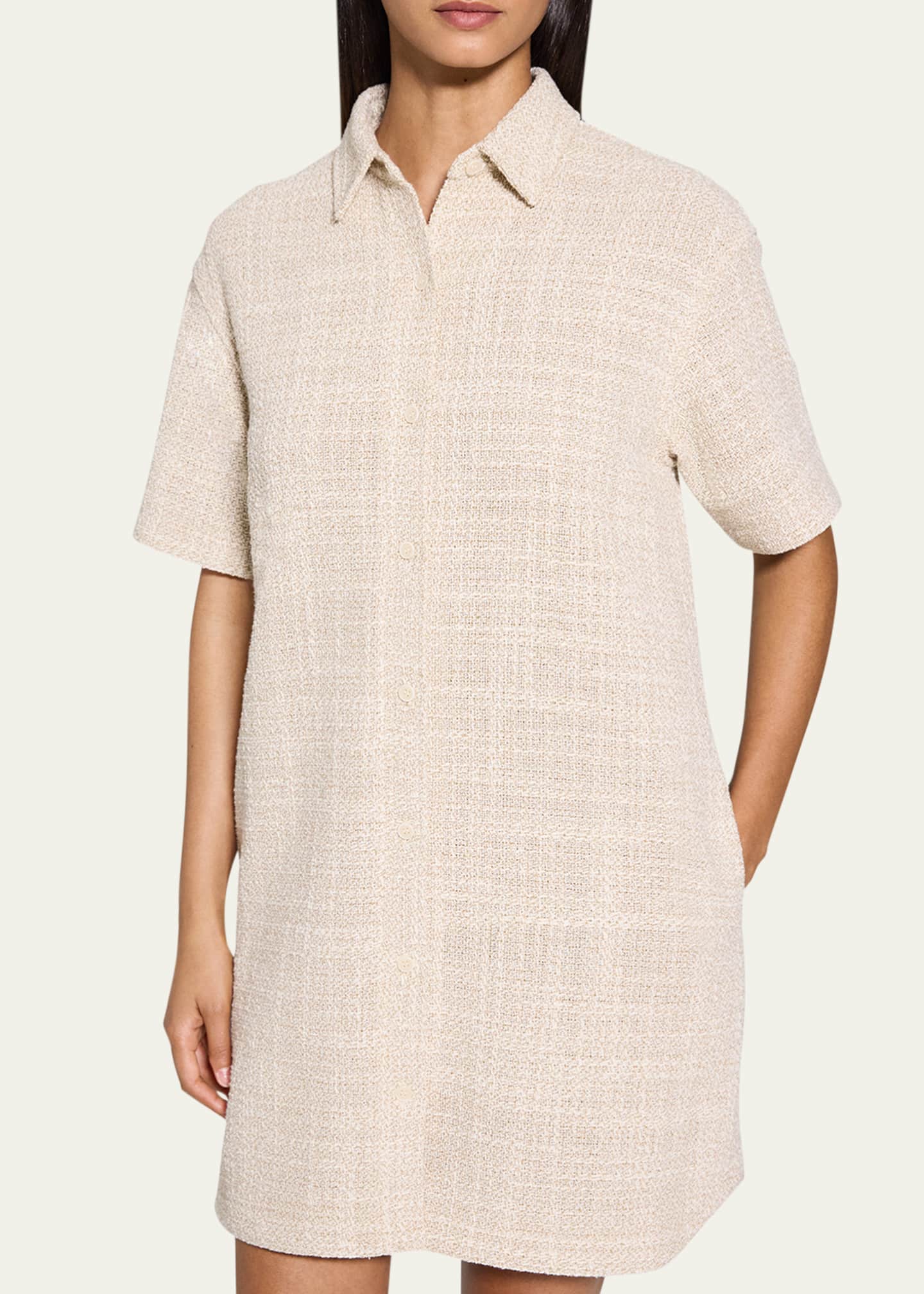 Theory Short-Sleeve Tweed Shirtdress Image 5 of 5