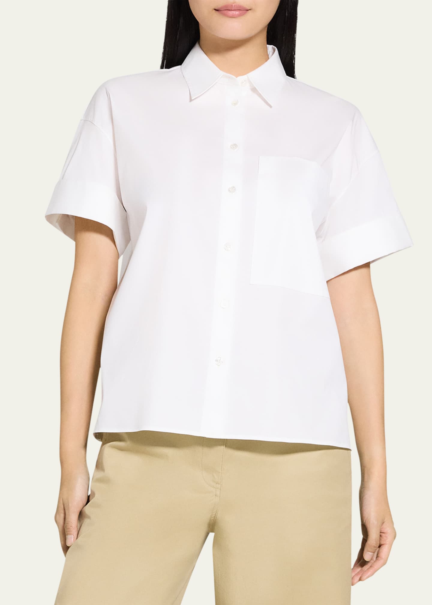 Theory Cotton Cuffed Pocket Shirt Image 4 of 5