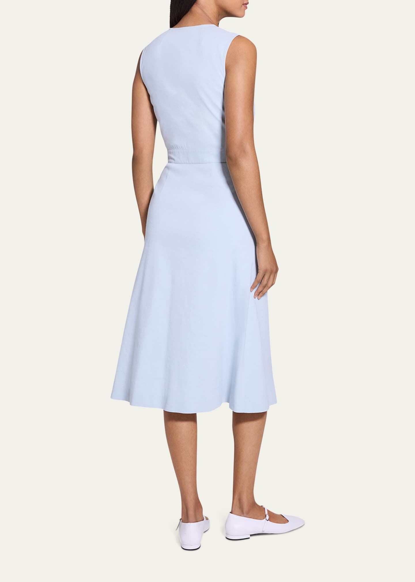 A-Line Crunch Linen Wrap Dress - Thumbnail 3