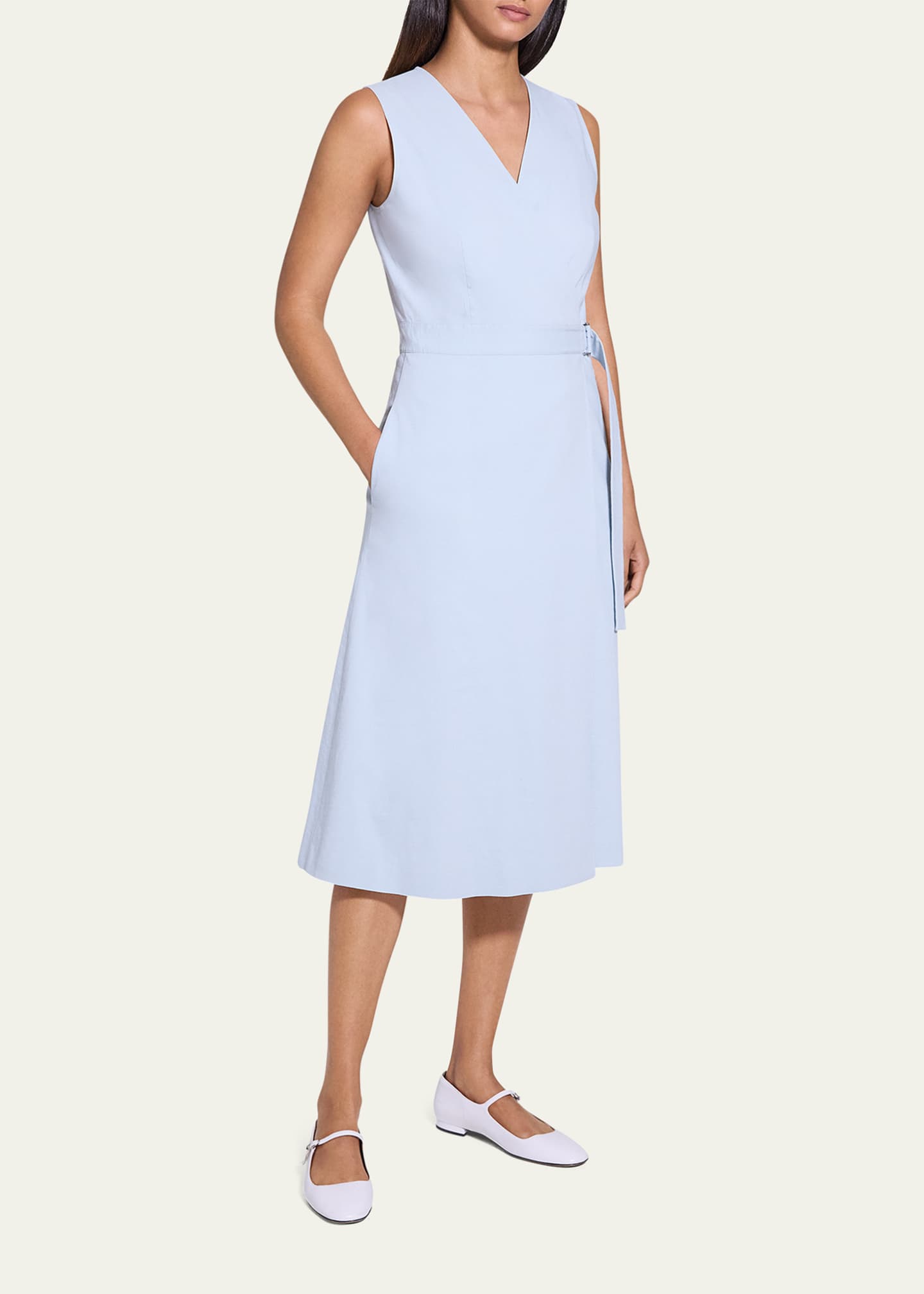 A-Line Crunch Linen Wrap Dress - Thumbnail 4