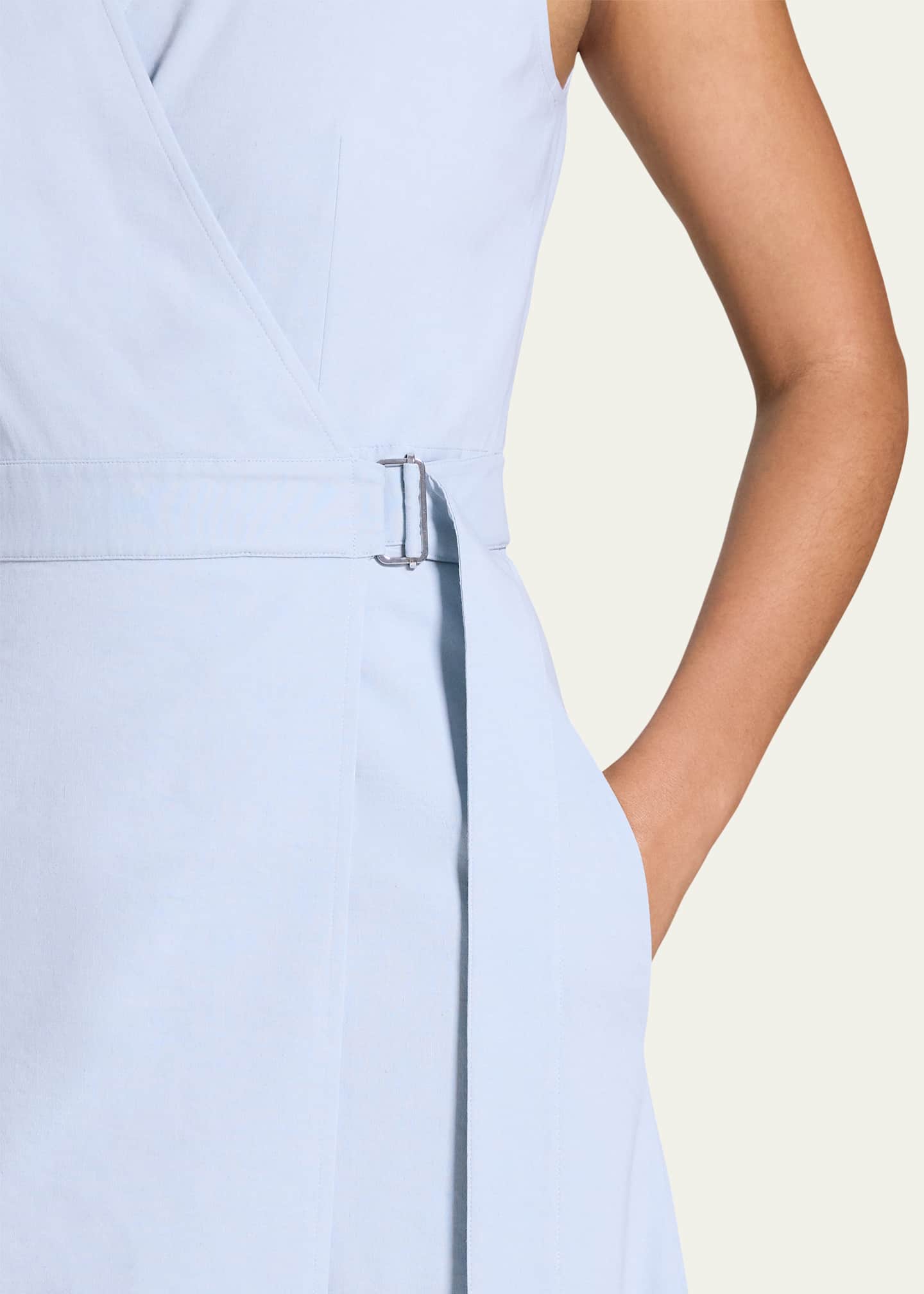 A-Line Crunch Linen Wrap Dress - Thumbnail 5