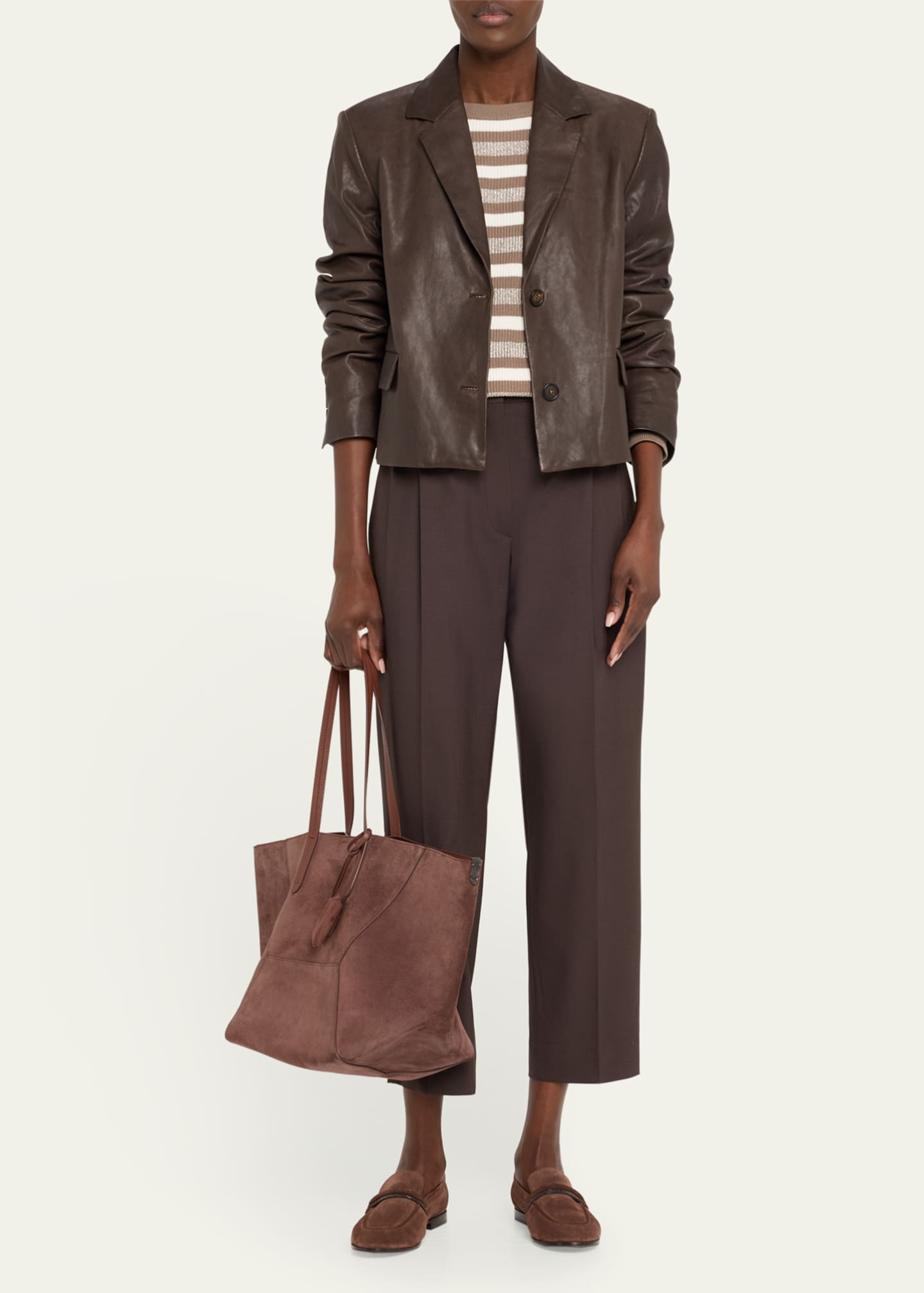 Brunello Cucinelli Vintage Nappa Leather Cropped Blazer Image 2 of 5