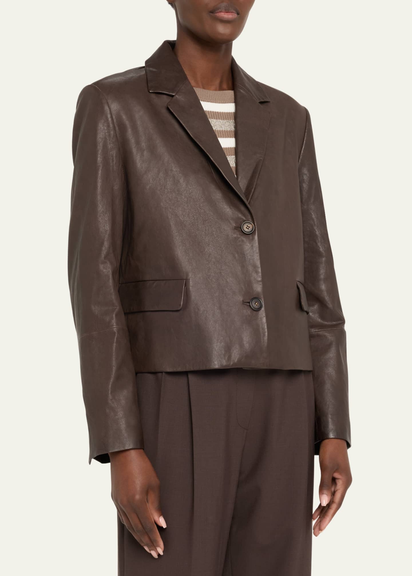 Brunello Cucinelli Vintage Nappa Leather Cropped Blazer Image 4 of 5