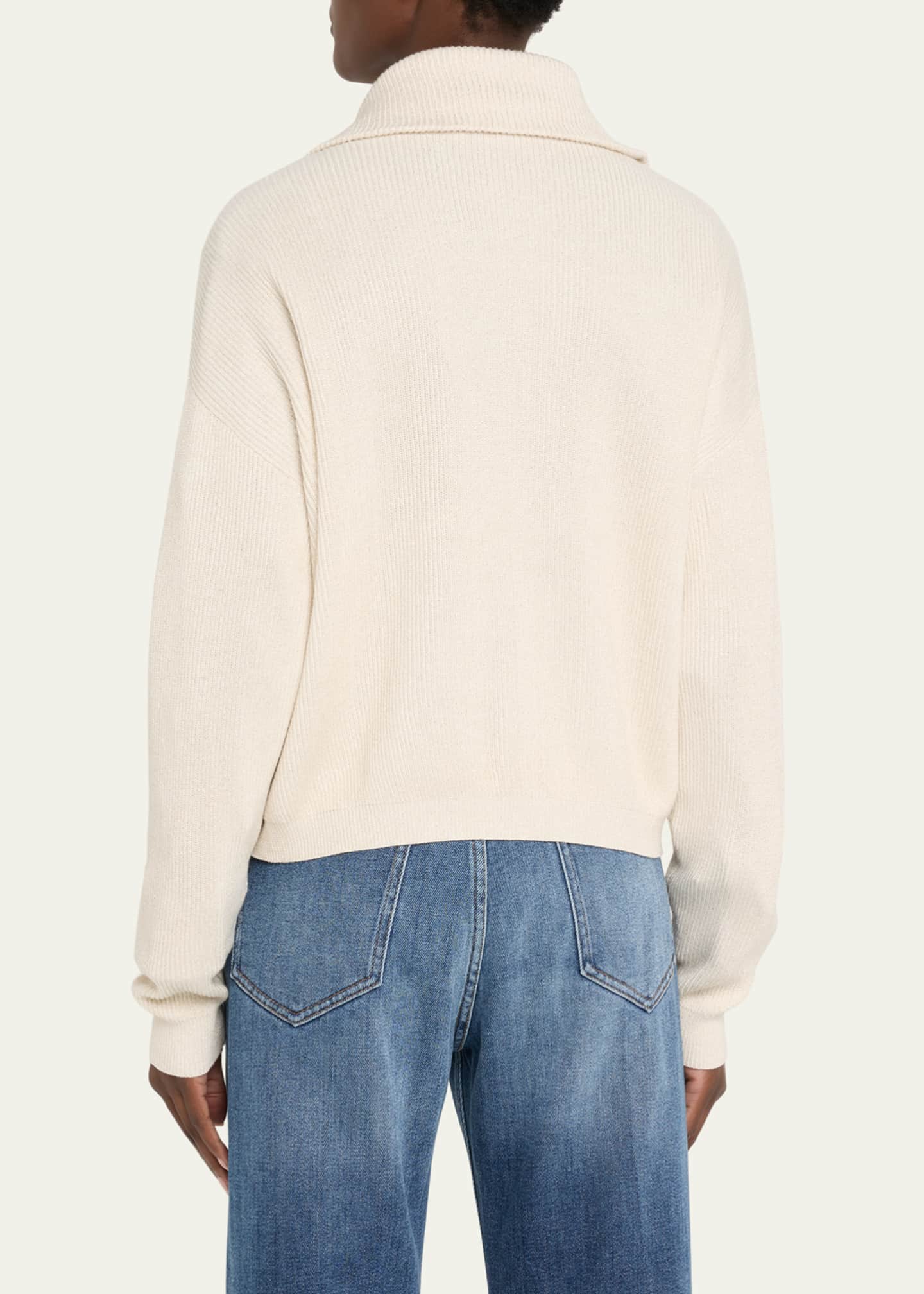 Brunello Cucinelli Bright Vanise Sparkling Cotton Polo Sweater Image 3 of 5