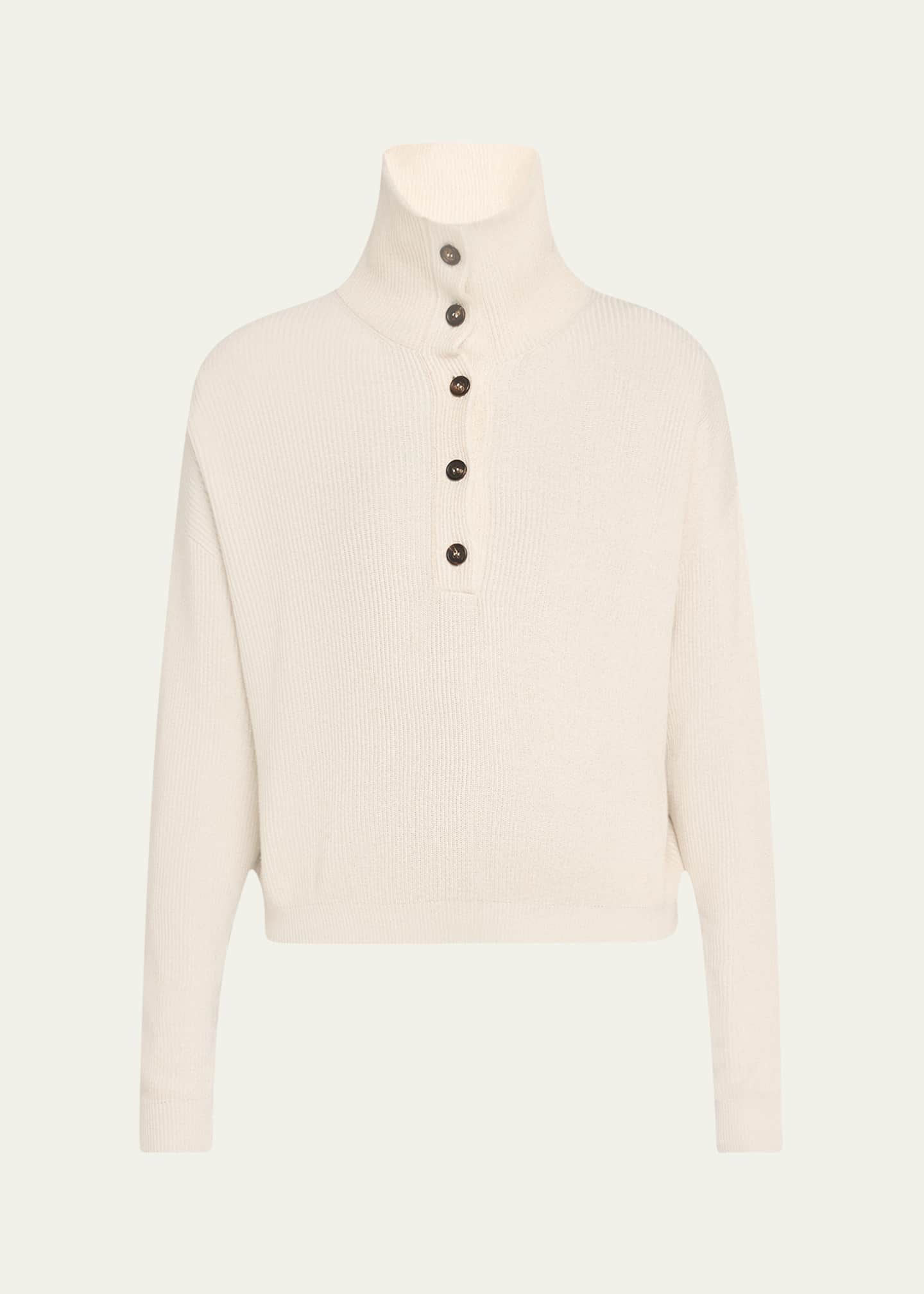 Brunello Cucinelli Bright Vanise Sparkling Cotton Polo Sweater Image 1 of 5