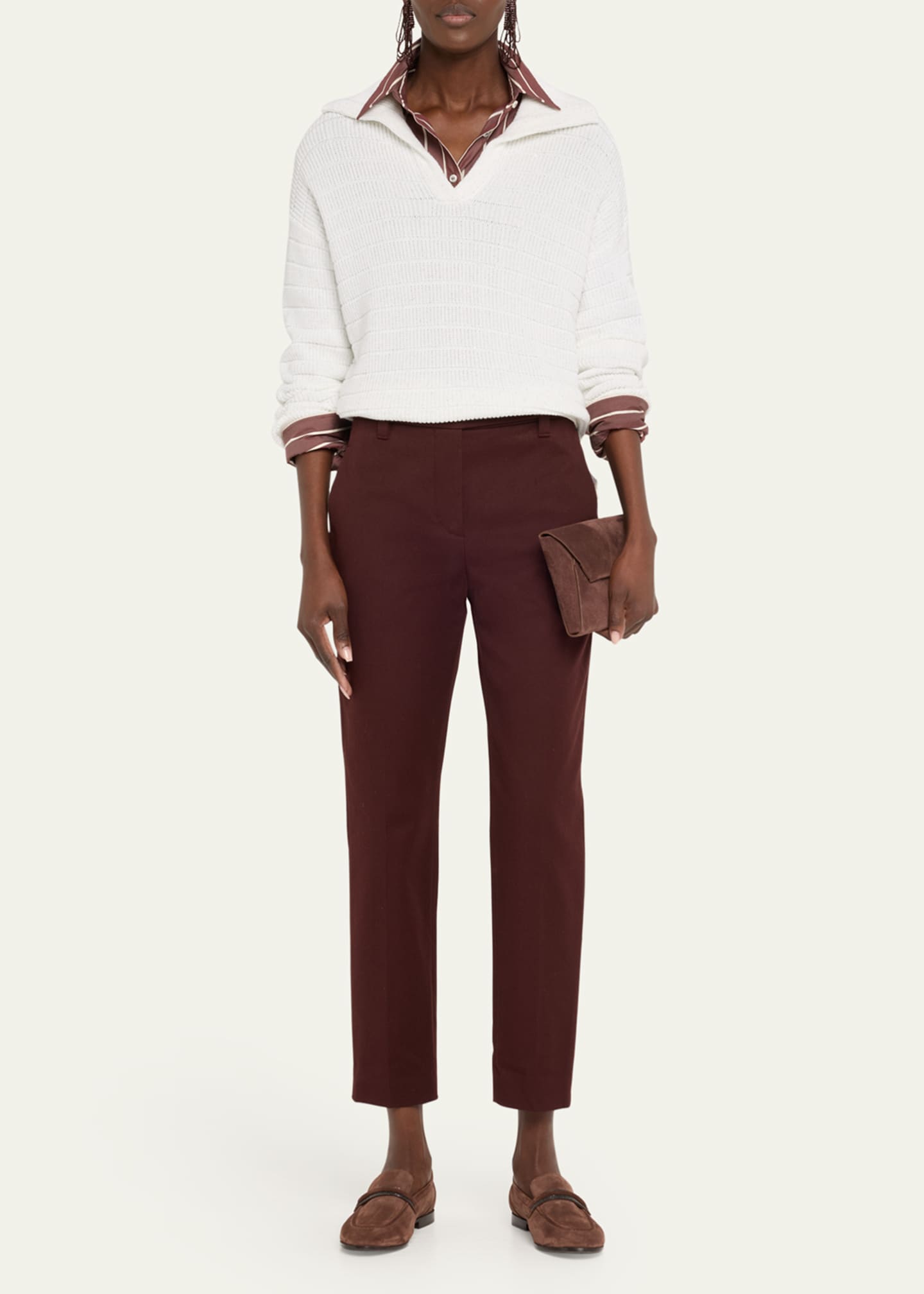 Brunello Cucinelli Johnny Collar Cotton English Ribbed Sweater Image 2 of 5