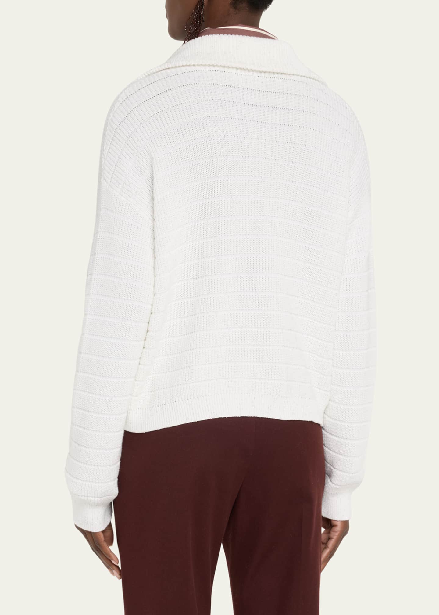 Brunello Cucinelli Johnny Collar Cotton English Ribbed Sweater Image 3 of 5