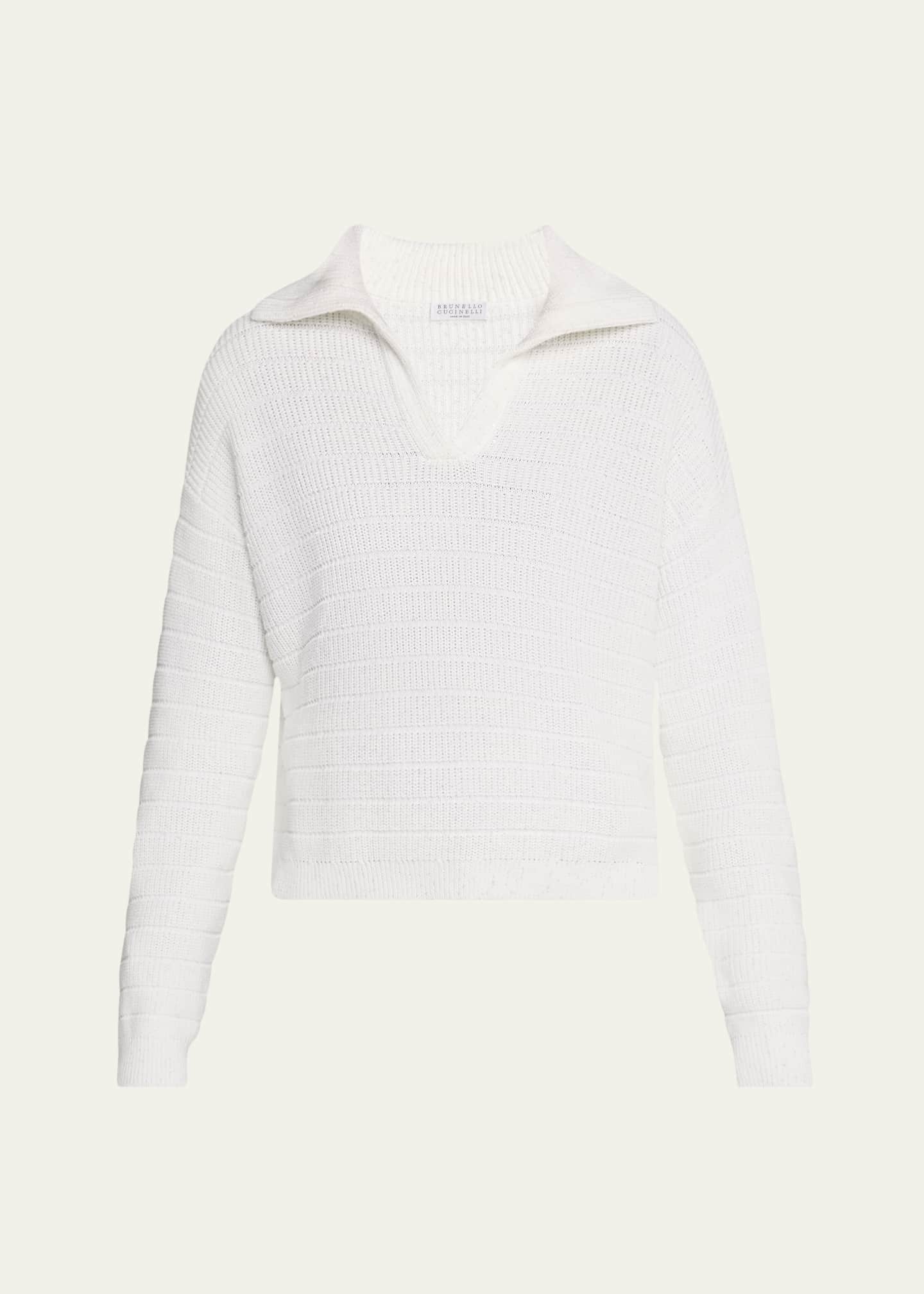 Brunello Cucinelli Johnny Collar Cotton English Ribbed Sweater Image 1 of 5