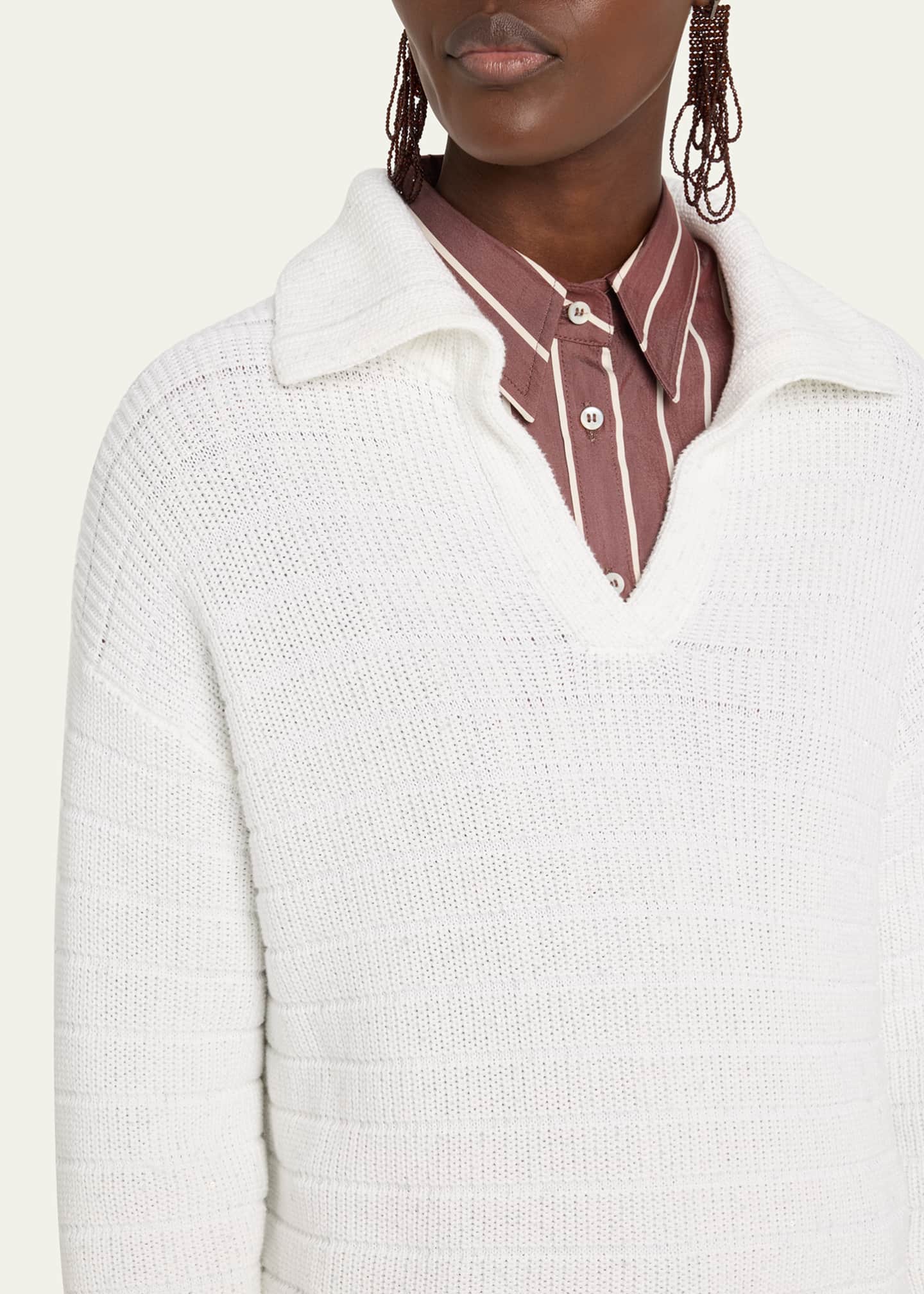 Brunello Cucinelli Johnny Collar Cotton English Ribbed Sweater Image 5 of 5
