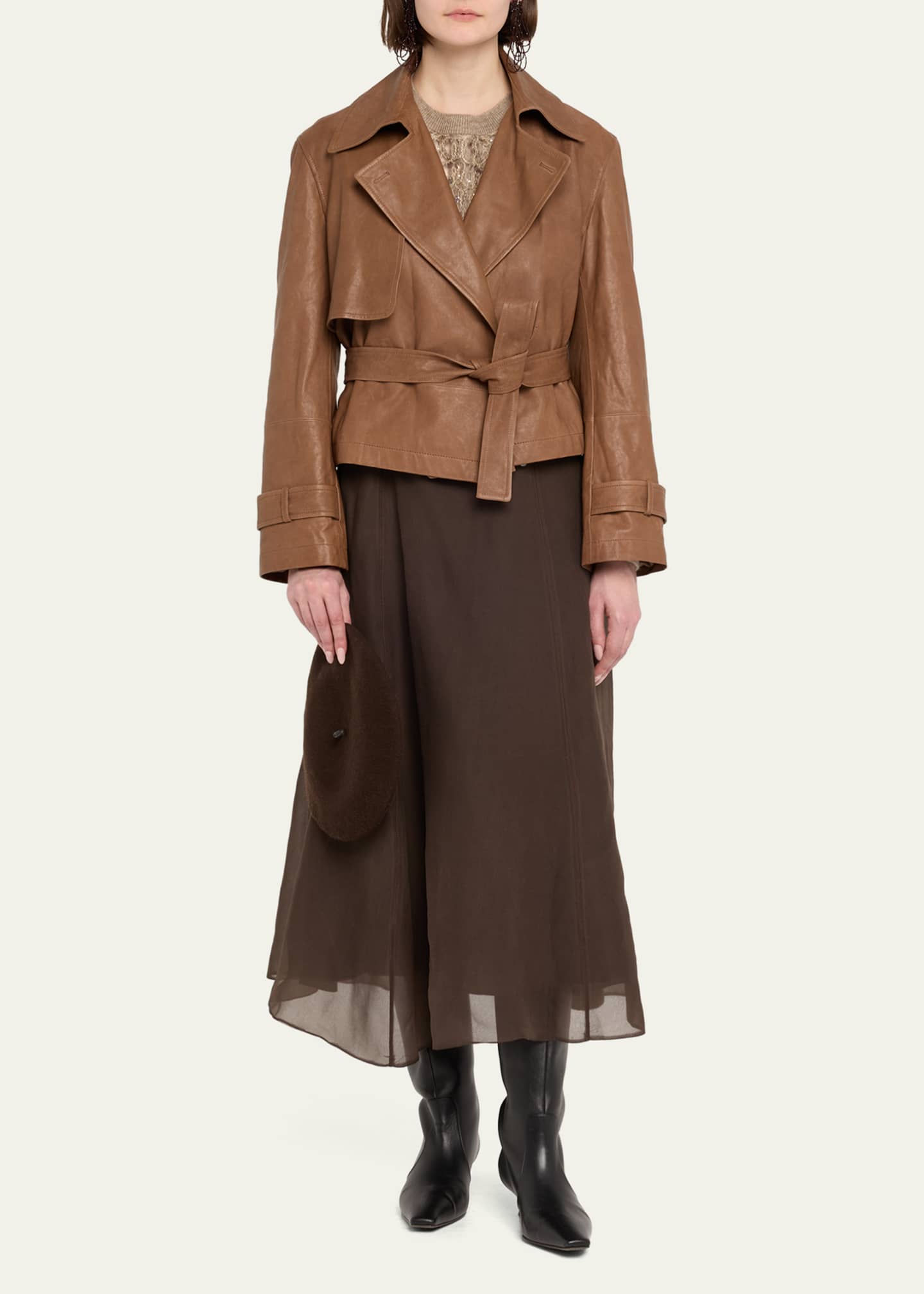 Brunello Cucinelli Vintage Napa Leather Cropped Trench Image 2 of 5