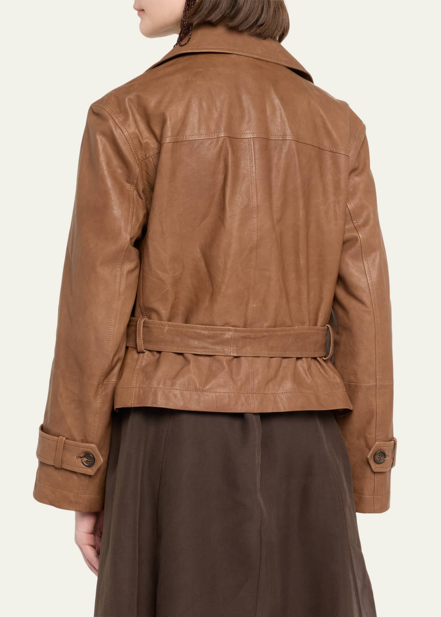 【関税&送料込】Brunello Cucinelli Brown Cropped Leather Jac Brunello Cucinelli Vintage Napa Leather Cropped Trench