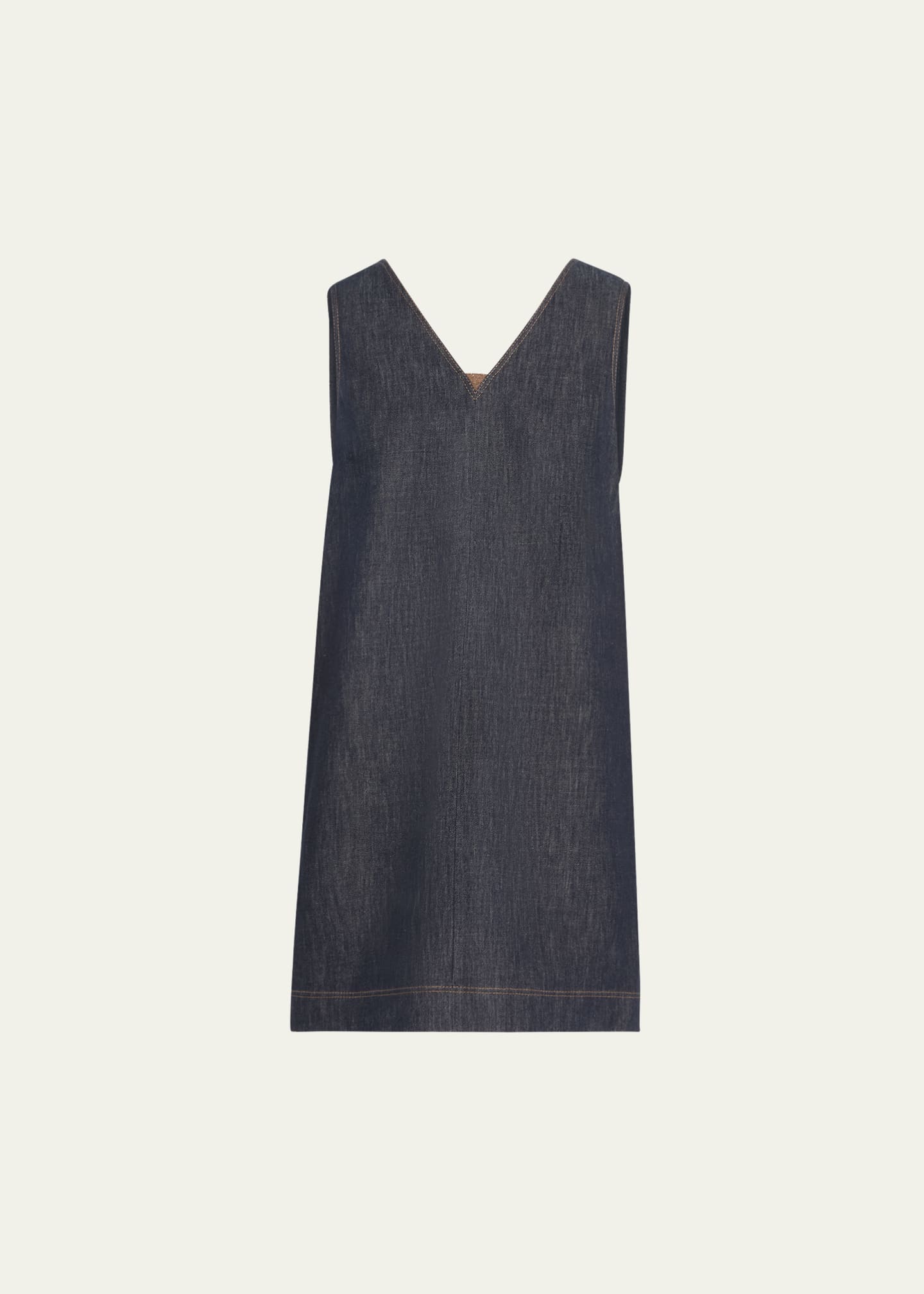 Brunello Cucinelli Short V-Neck Denim Tank Dress with Monili Insert Image 1 of 5
